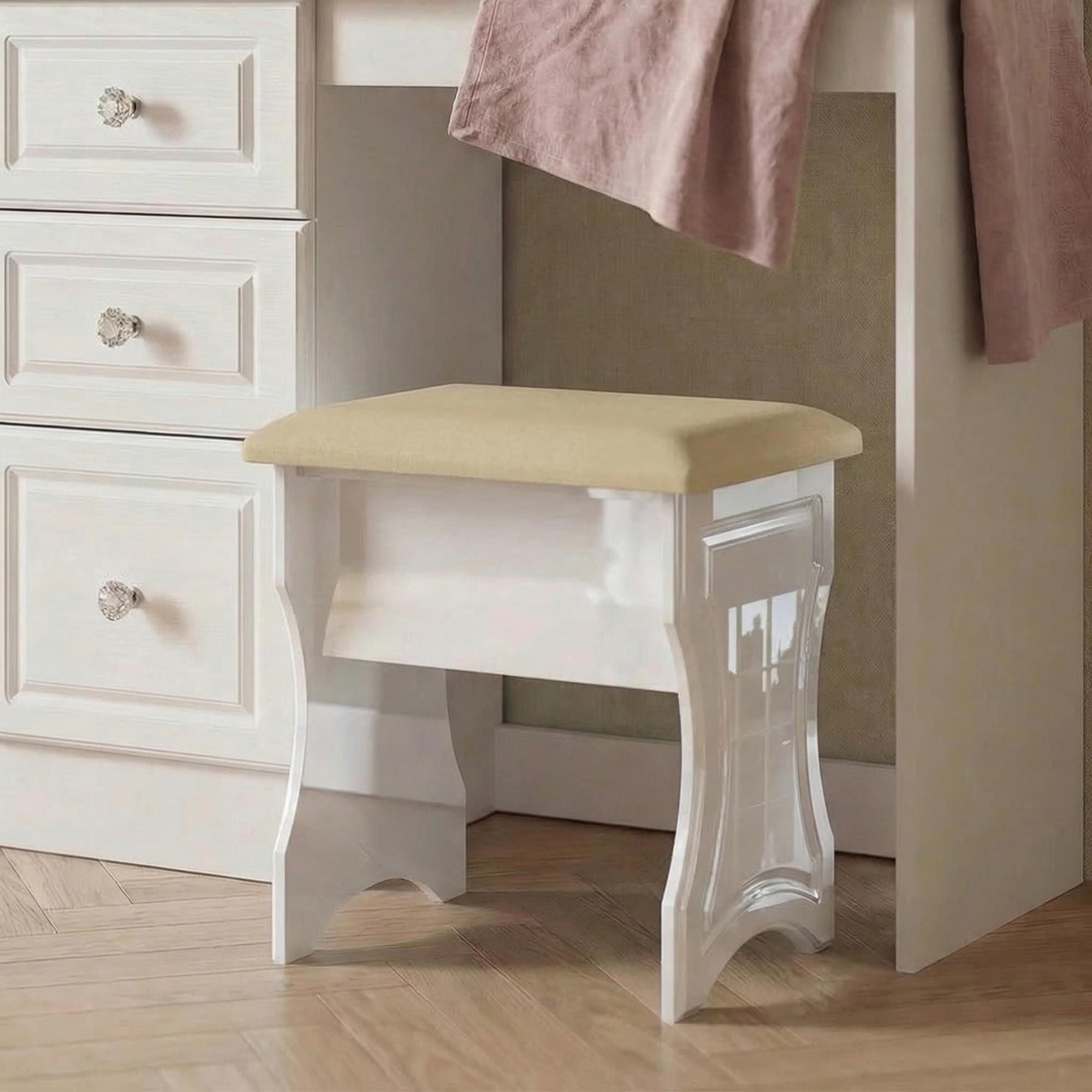 Balmoral Padded Dressing Stool - White Gloss