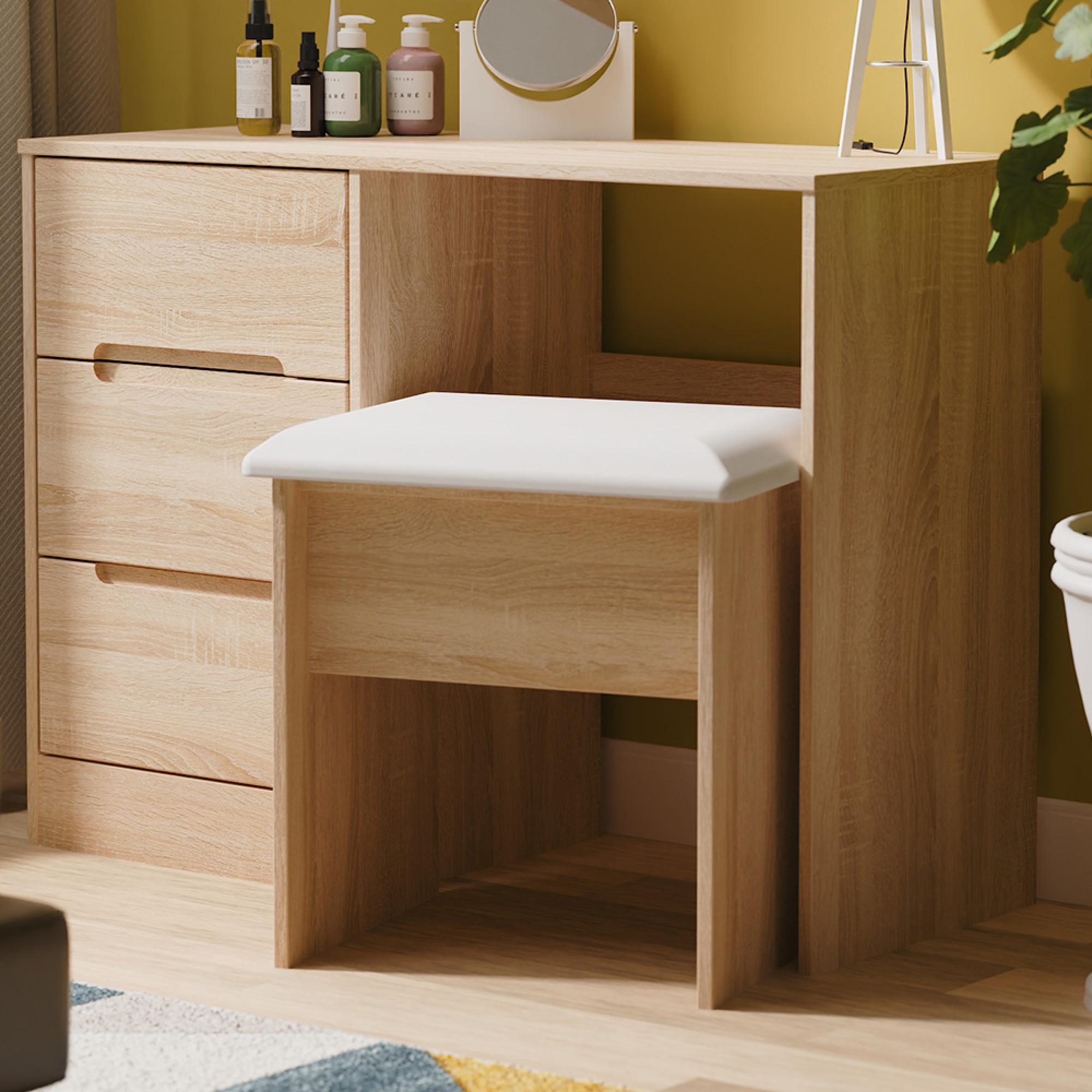 Monaco Dressing Stool - Padded - Light Oak