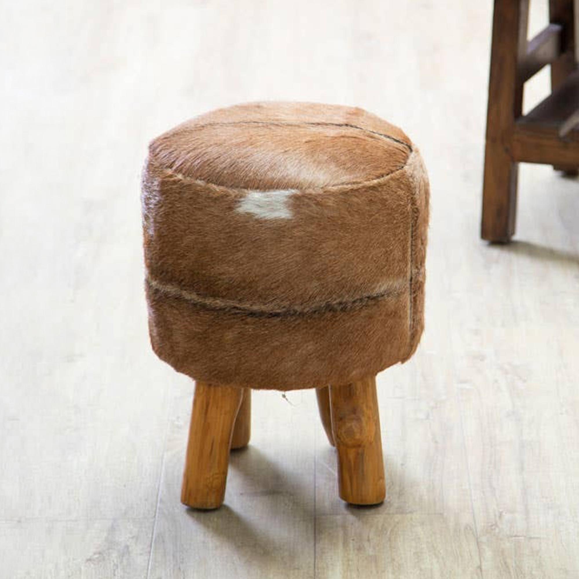 Inca Stool - Round - Brown Goat Hide