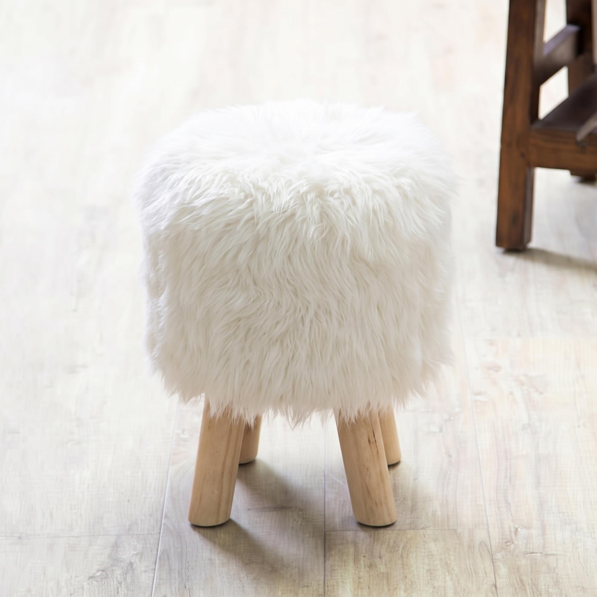 Inca Stool - Round - White Faux Fur