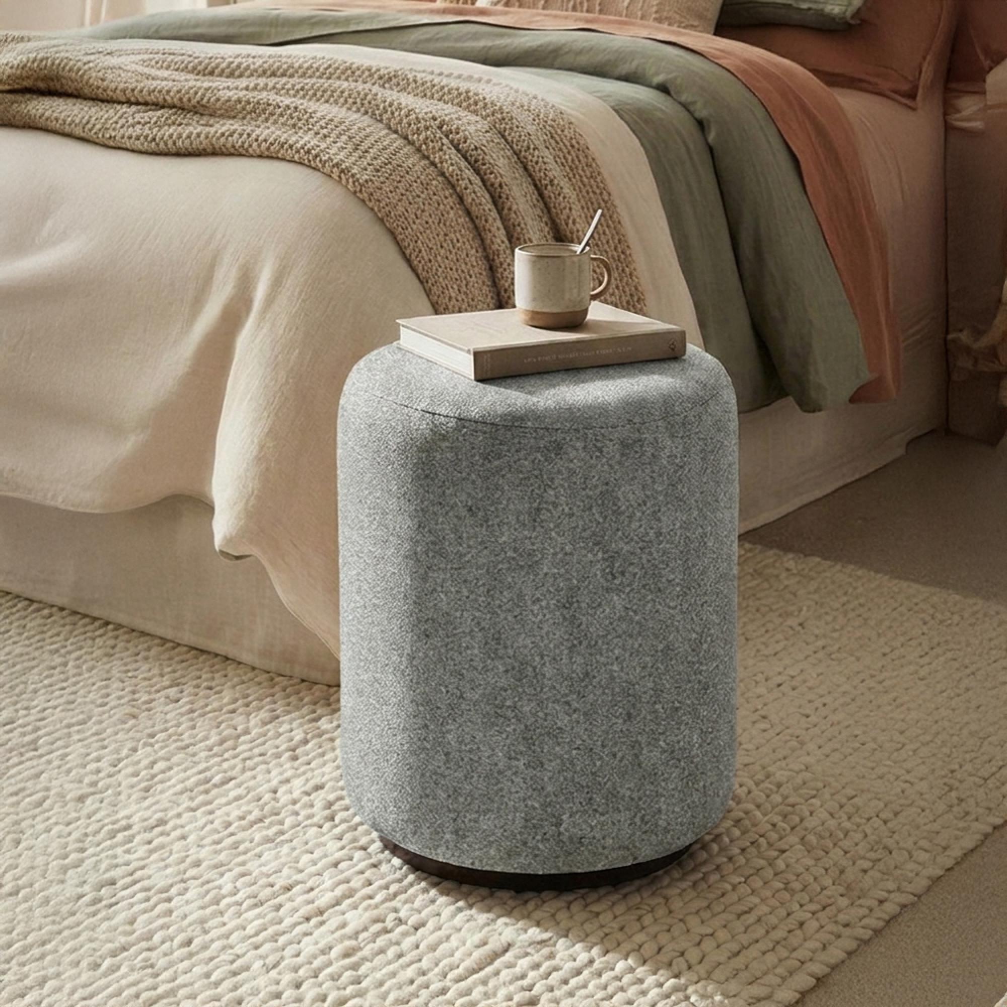 Ben Stool - Round - Calico - Boucle Fabric
