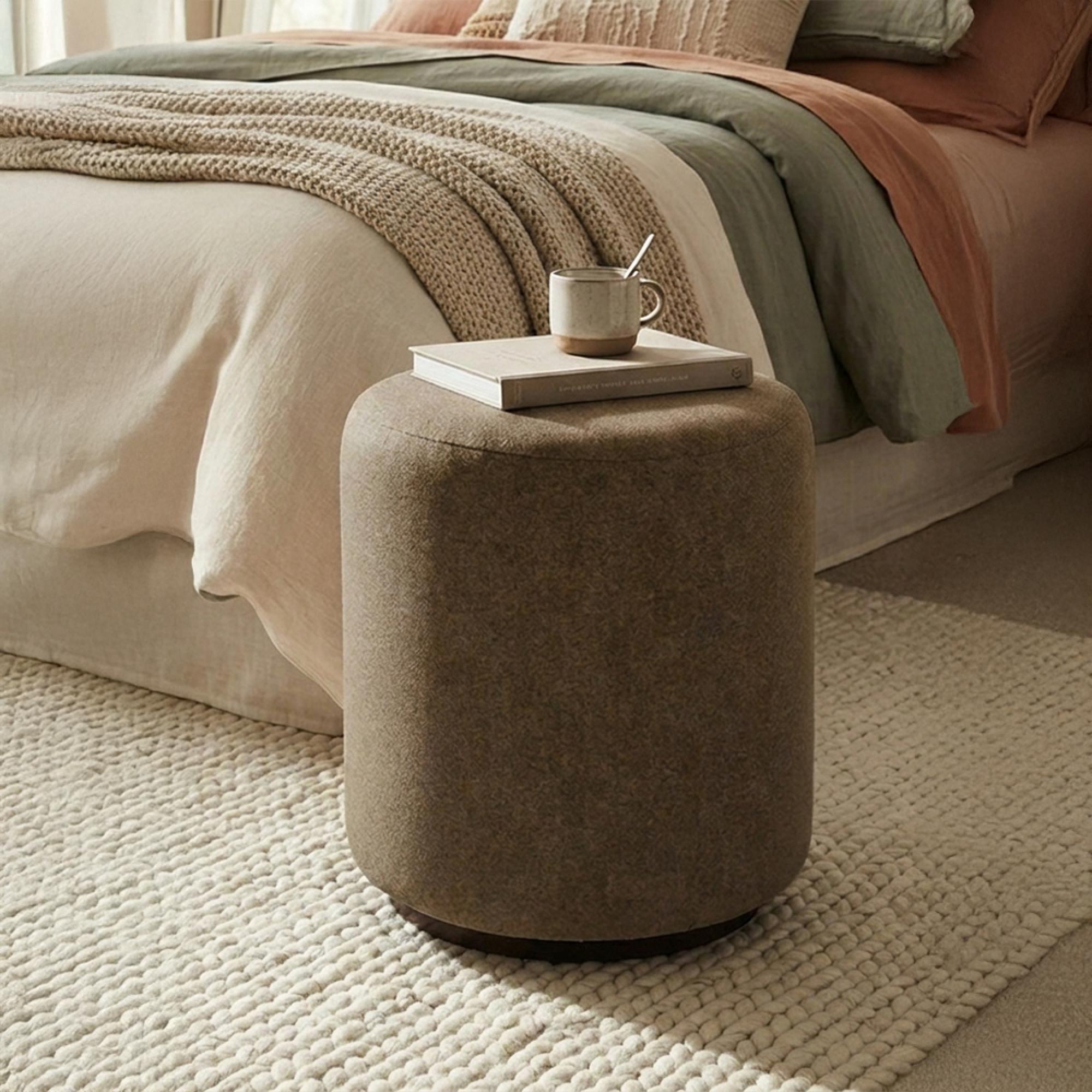 Ben Stool - Round - Cedar Brown - Boucle Fabric