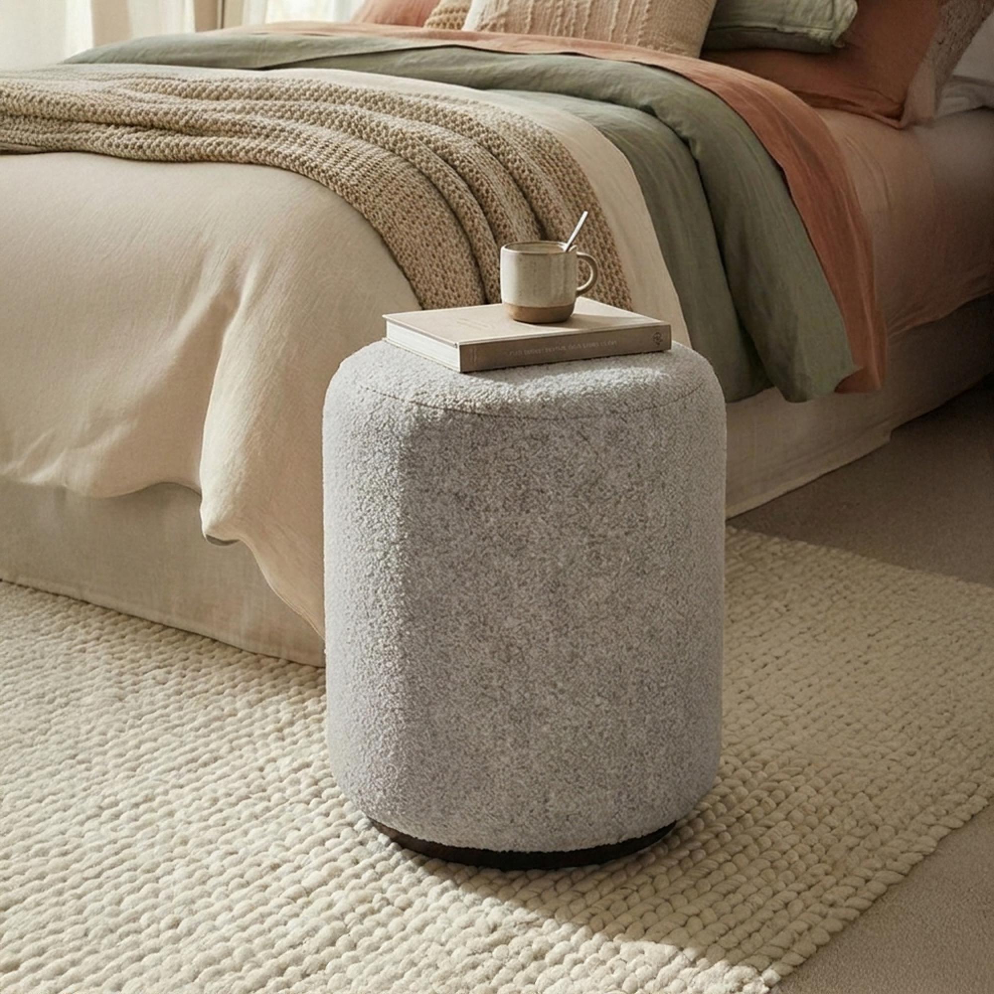 Ben Stool - Round - Cologne Dove - Boucle Fabric