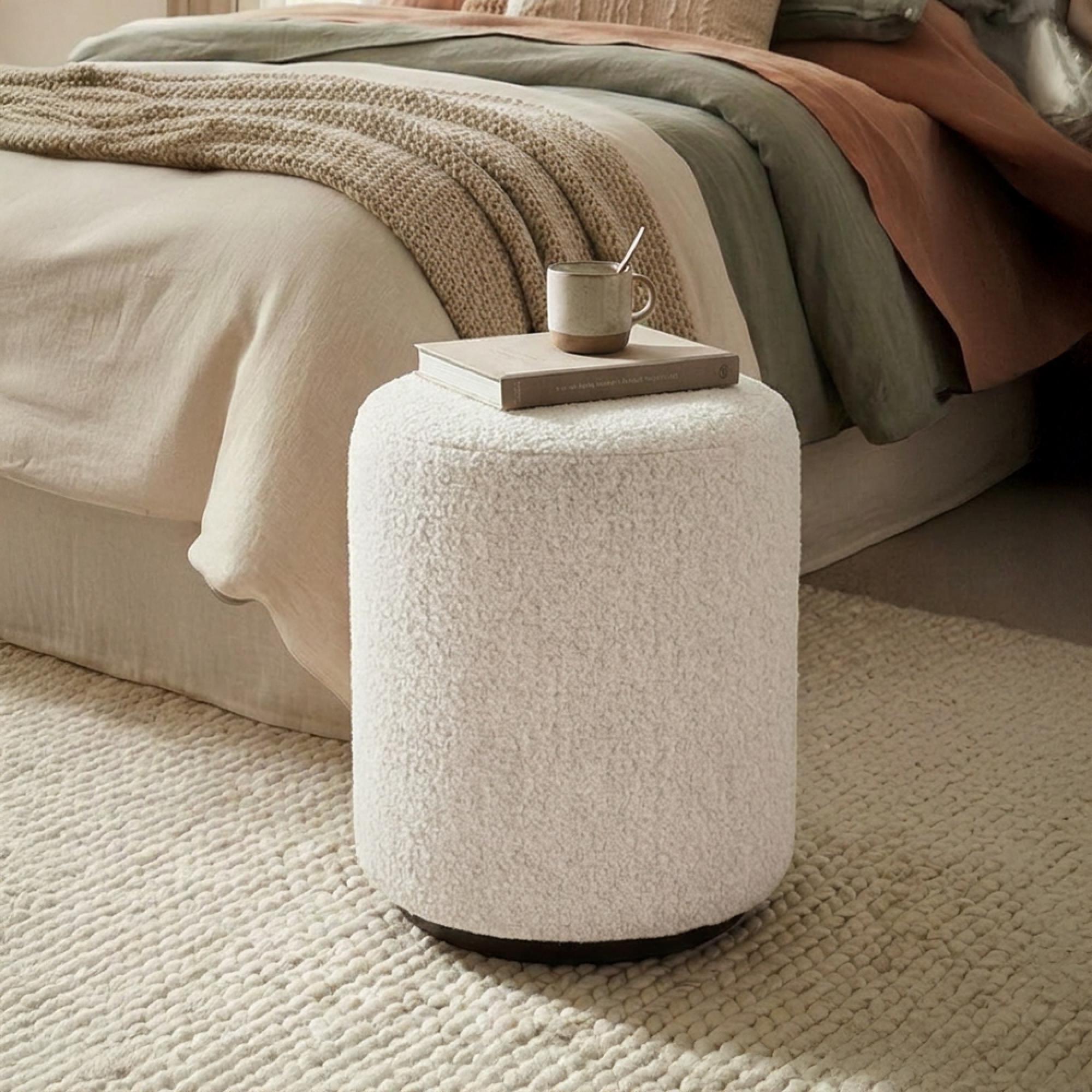 Ben Stool - Round - Cologne Ivory - Boucle Fabric