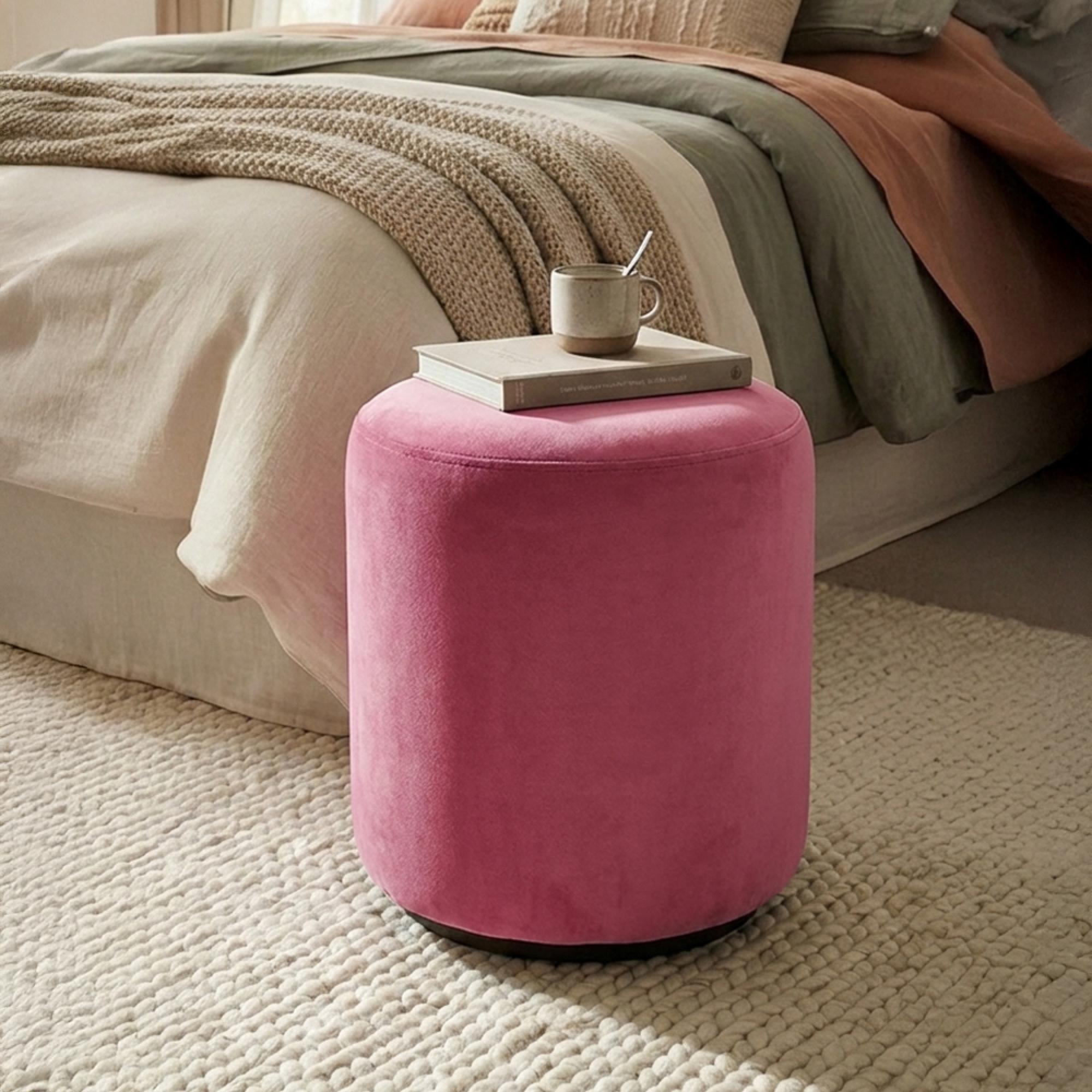 Ben Stool - Round - Fuchsia Pink - Boucle Fabric