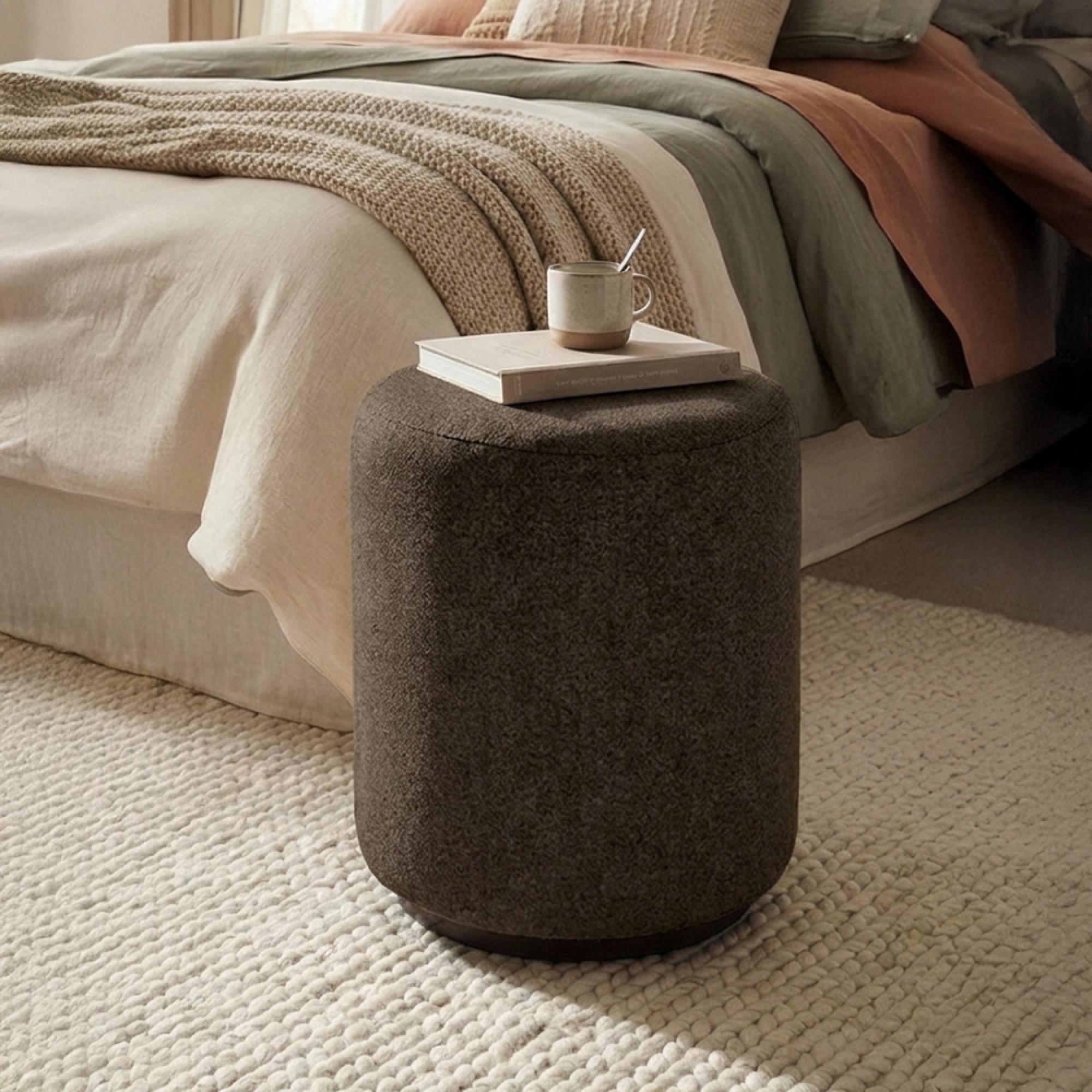 Ben Stool - Round - Nutmeg - Boucle Fabric