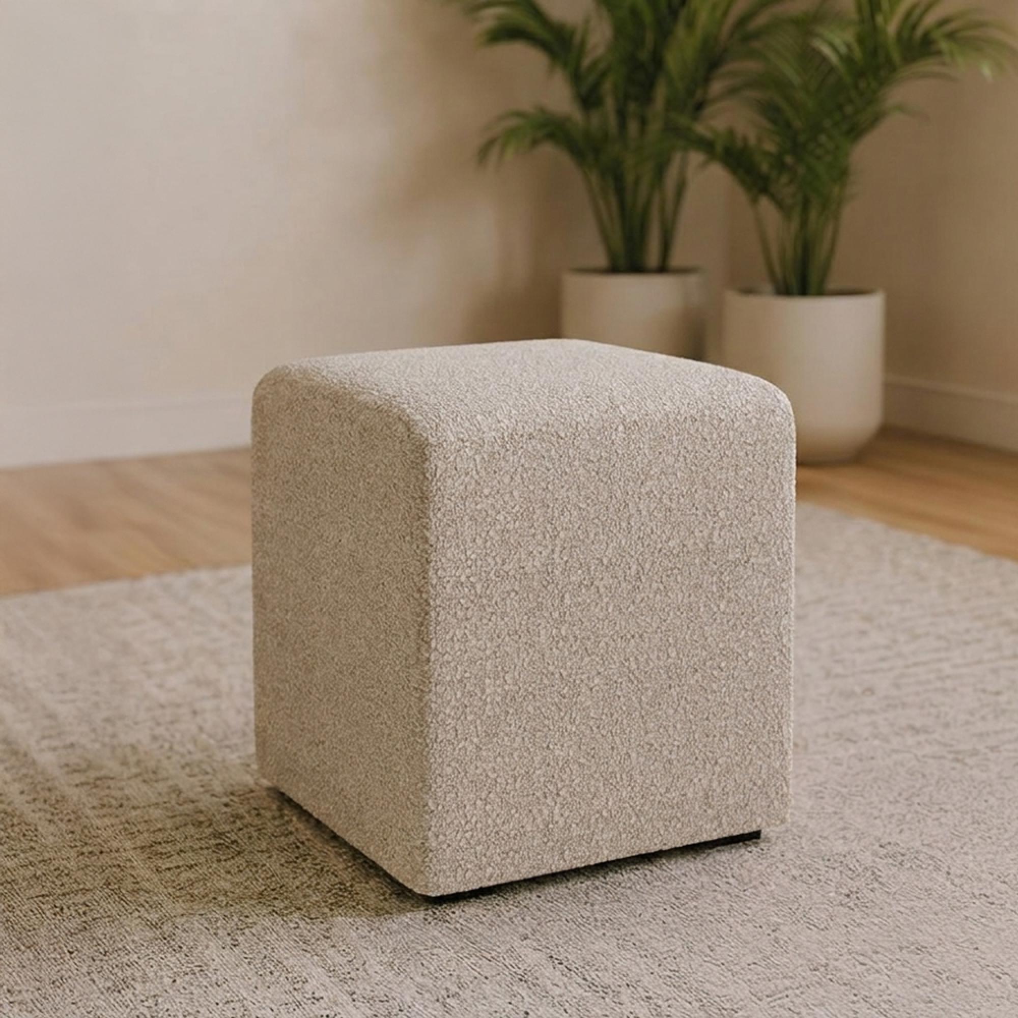 Ben Stool - Square - Cologne Dove - Boucle Fabric