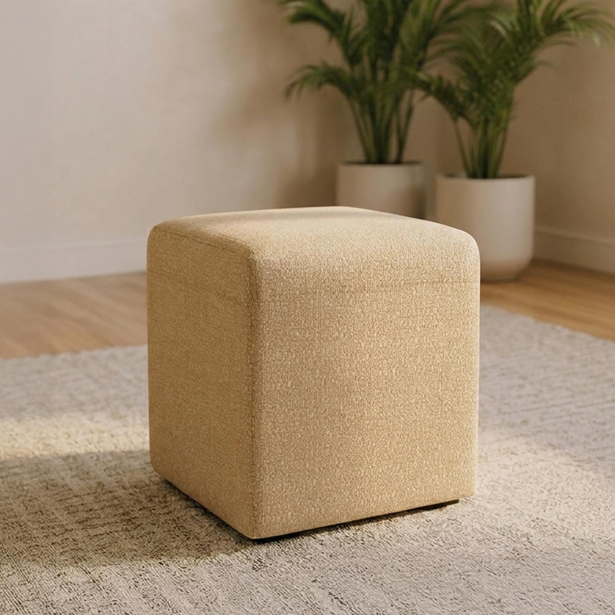 Ben Stool - Square - Cologne Latte - Boucle Fabric