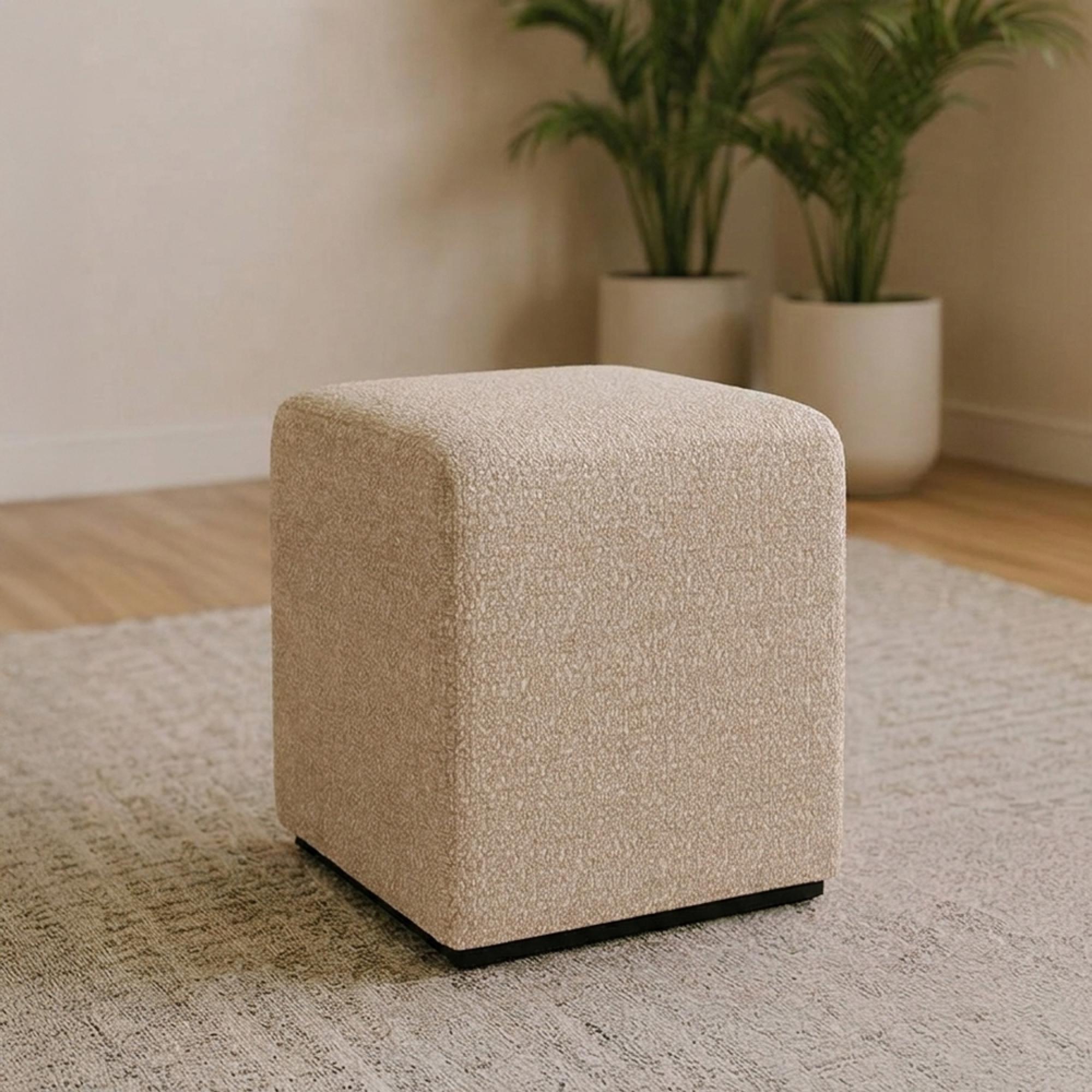 Ben Stool - Square - Cologne Mink - Boucle Fabric