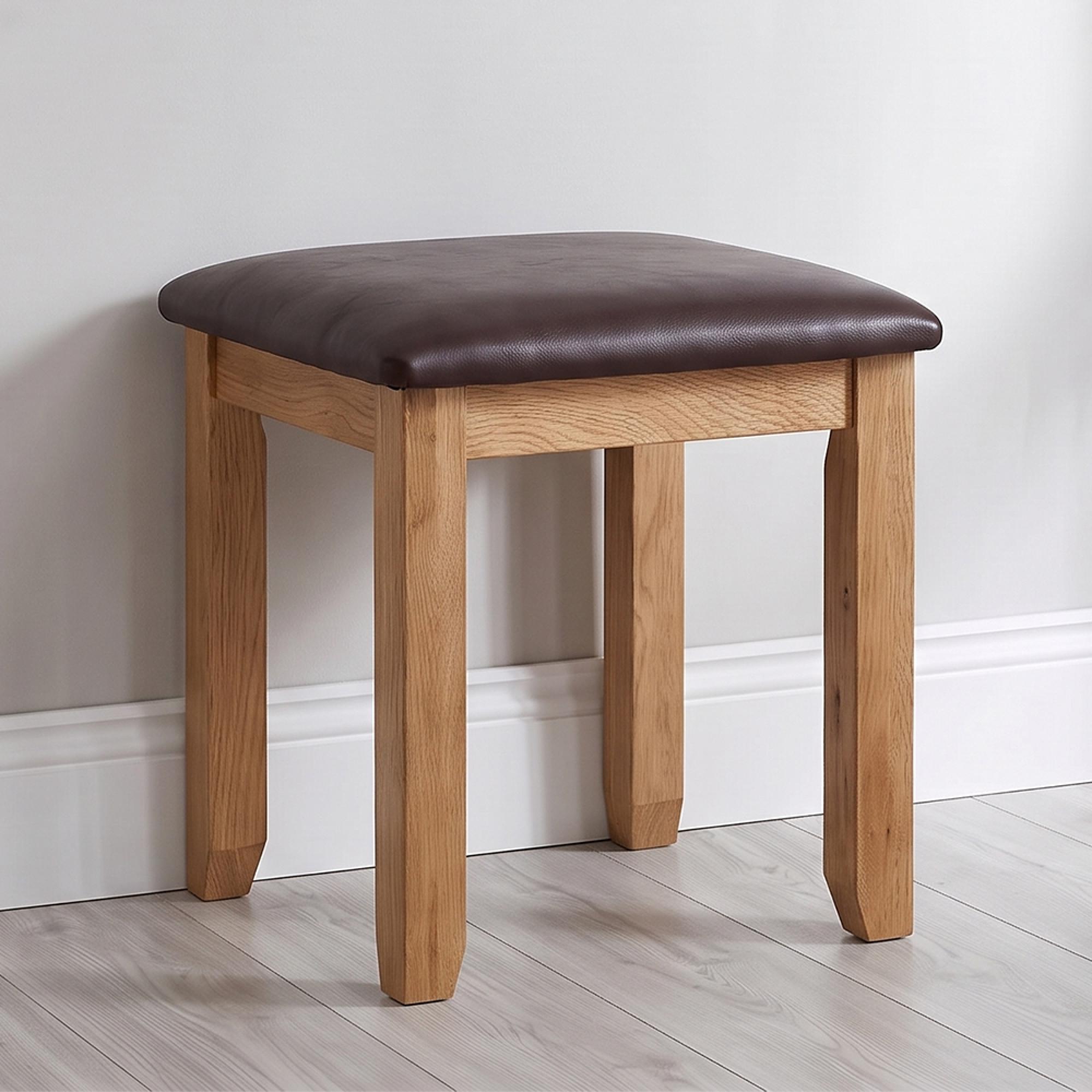 Melbourne Country Dressing Stool - Square - Rustic and Brown - Oak and Faux Leather
