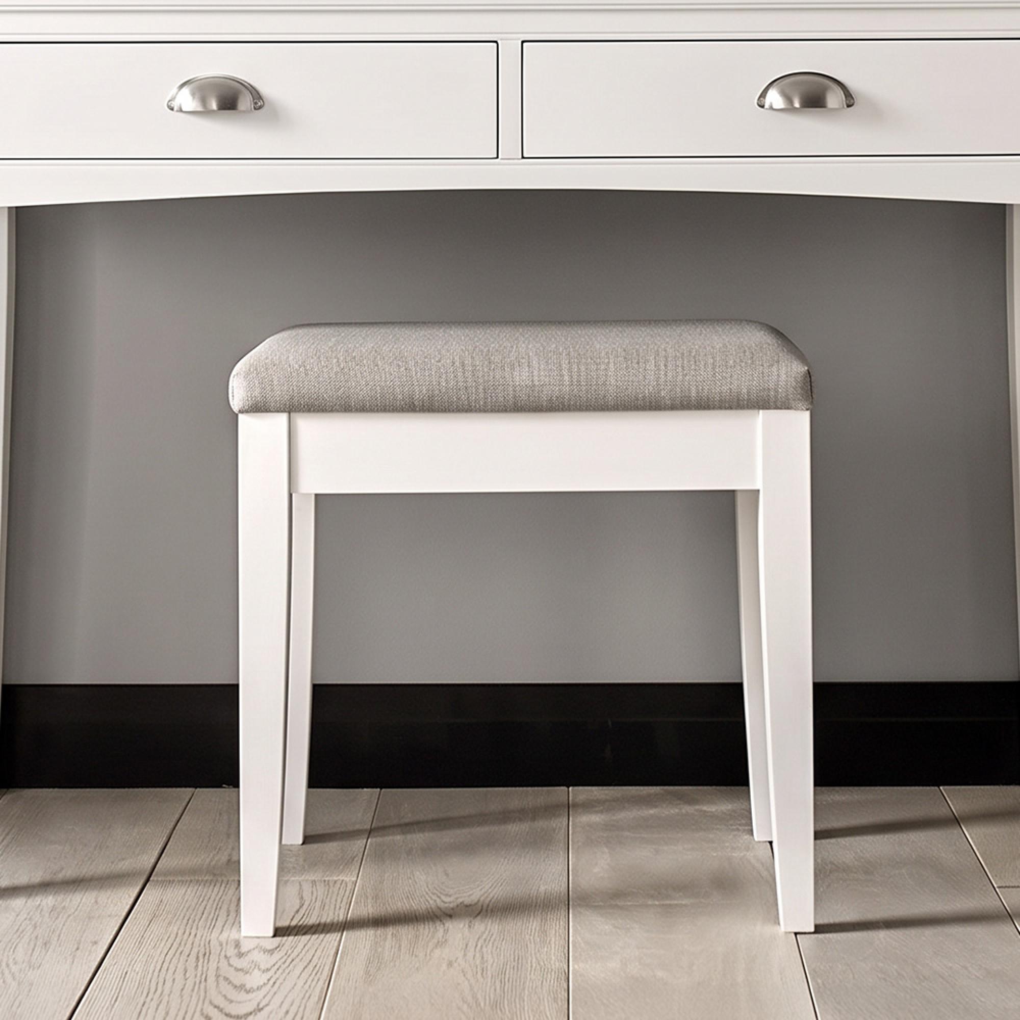 Hampstead White Stool Pebble Grey Fabric