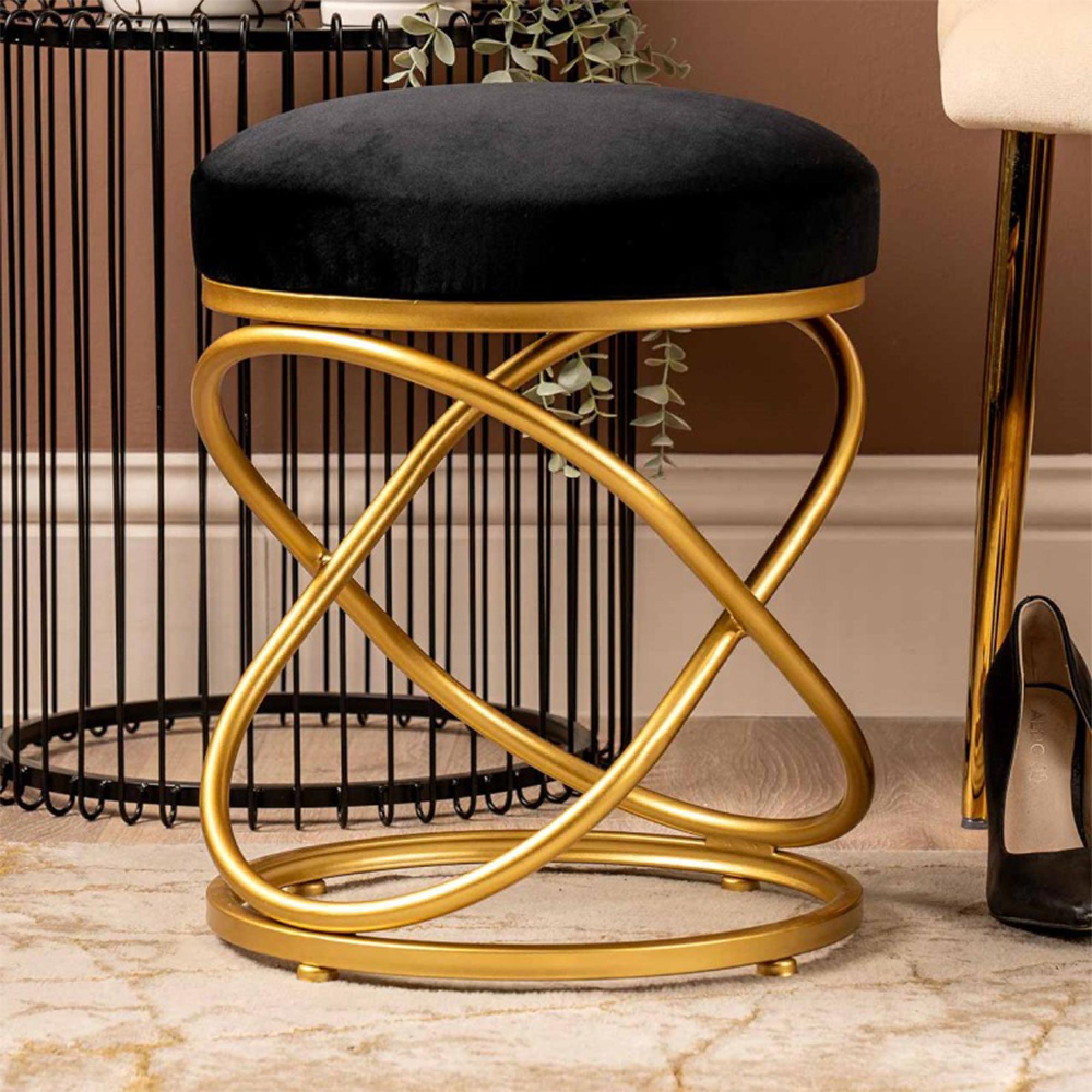 Rizzo Stool - Round - Black Velvet Fabric