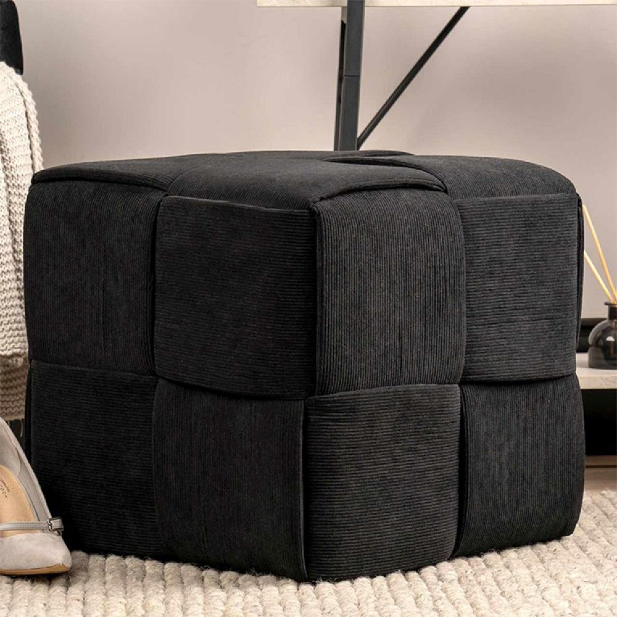 Ottoman Stool - Square - Black Velvet Fabric