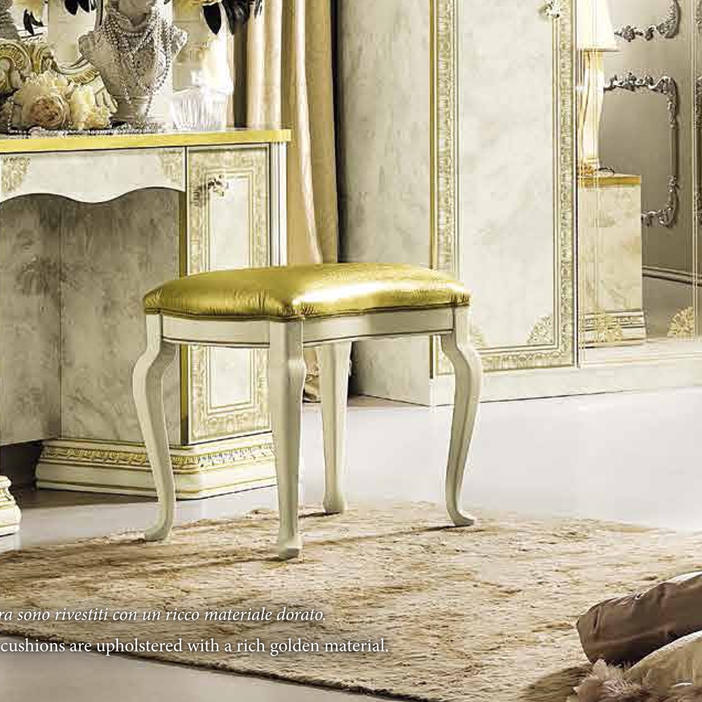 Leonardo Dressing Stool - Padded - Ivory and Gold