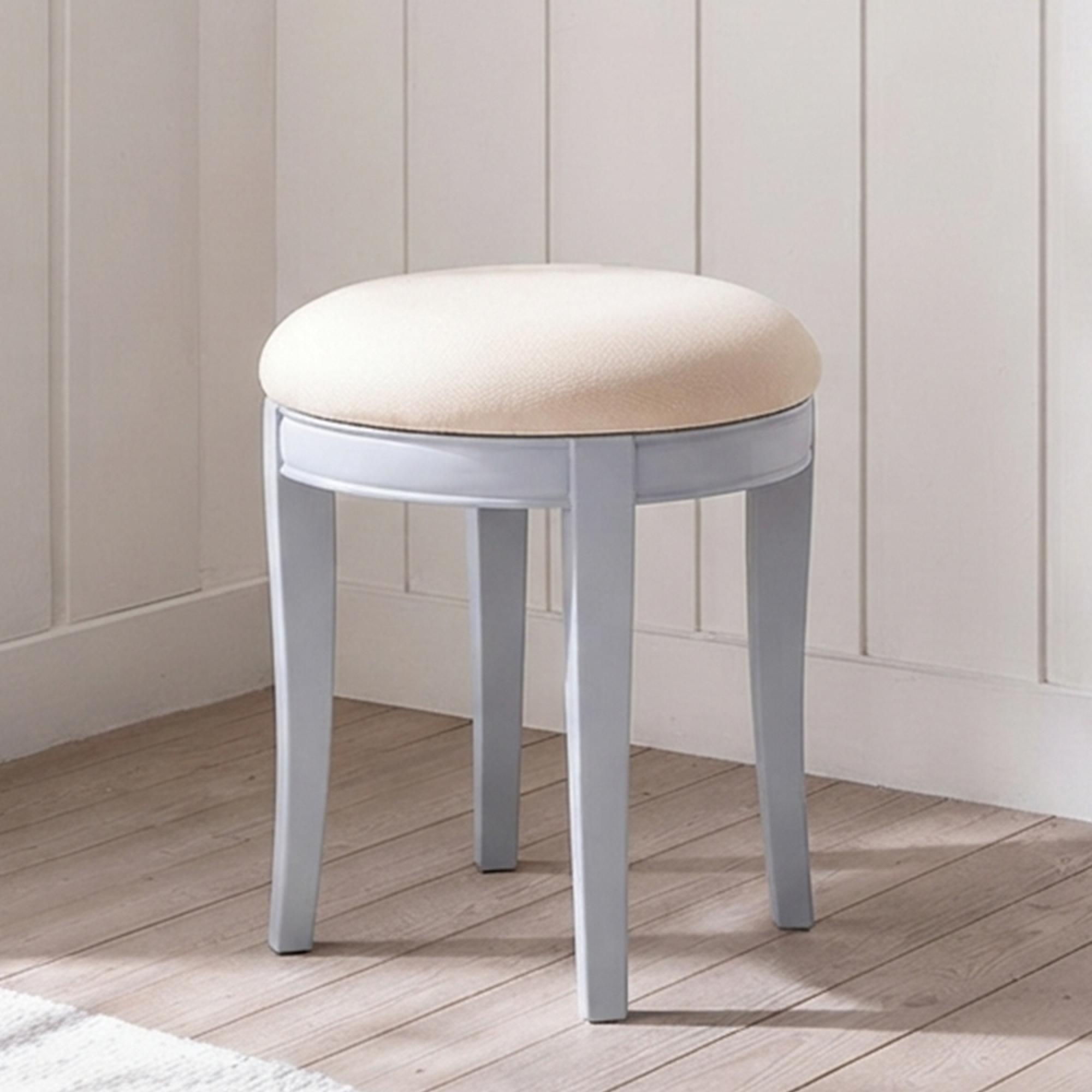 Chantilly Dressing Stool - Round - Grey Painted - Padded