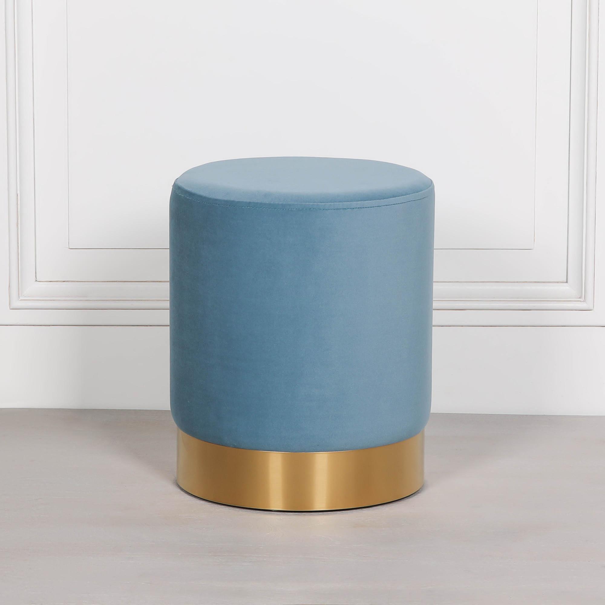 Round Stool - Ocean Blue Velvet