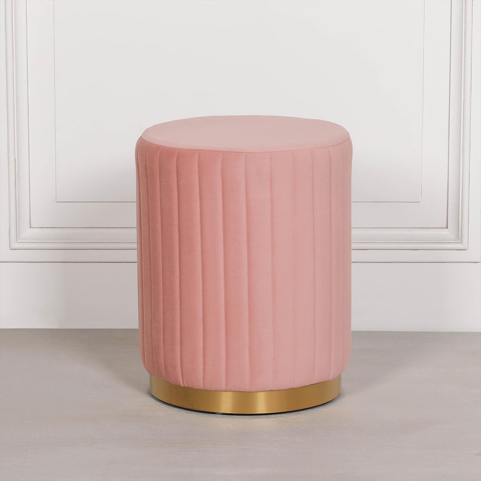 Ribbed Round Stool - Pink Velvet