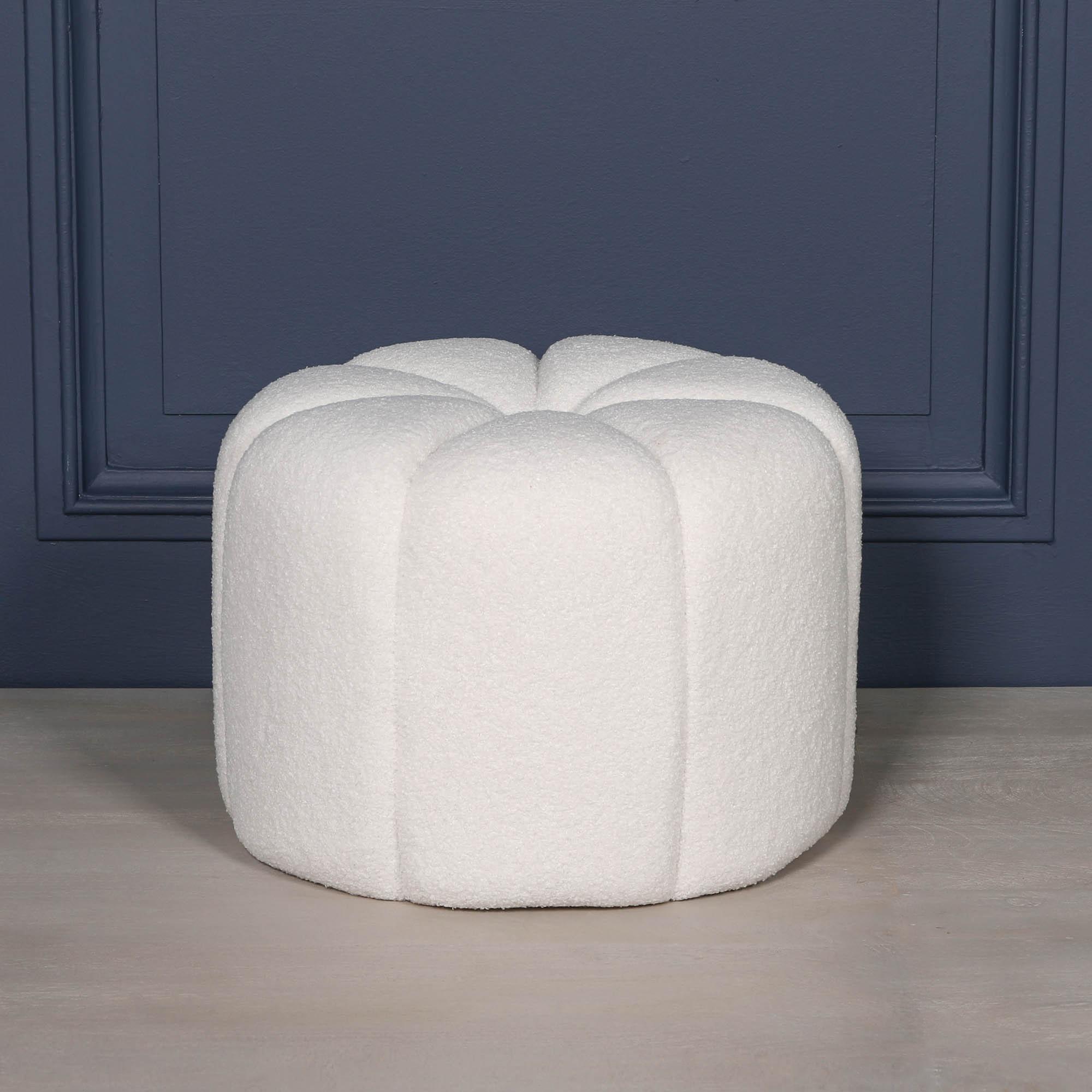 Petal Round Stool - White Boucle Fabric