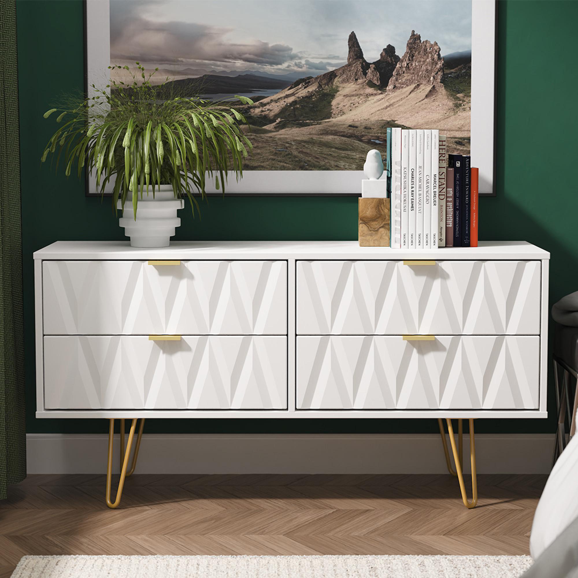 Diamond Bed Box - with Gold Hairpin Legs - White