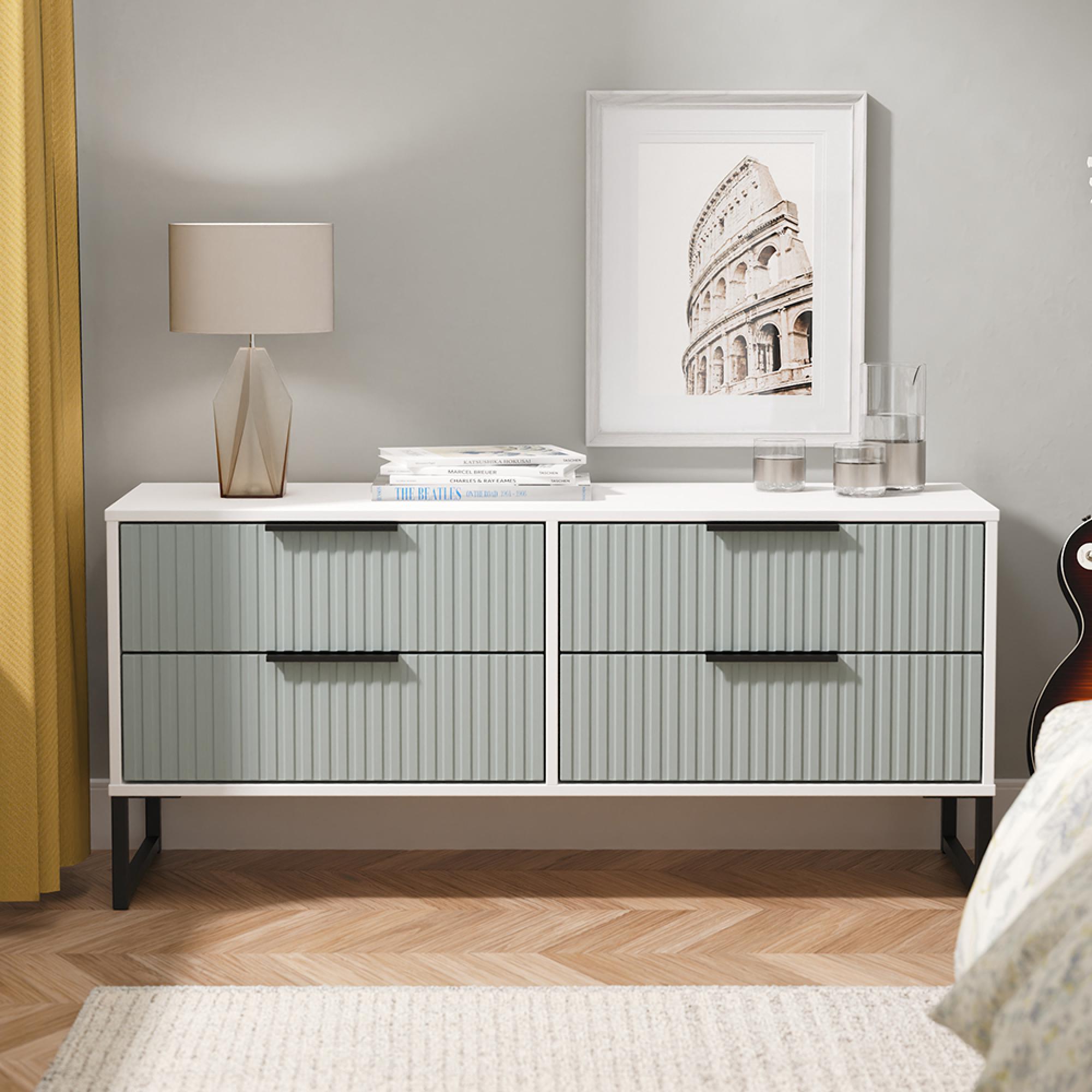 Fluted Bed Box - 4 Drawer - Duck and White Matt