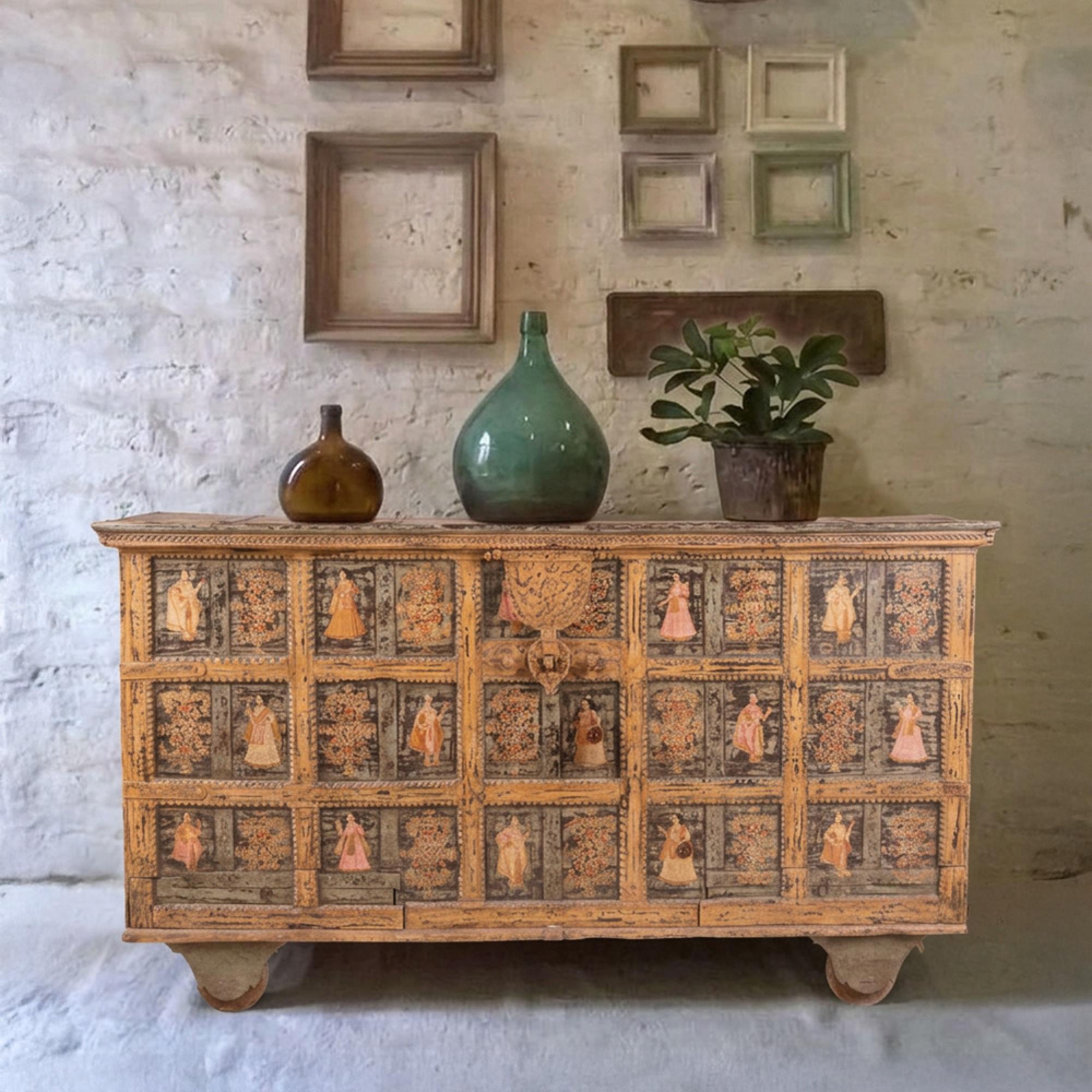 Carved Storage Trunk -  Multi-Color - Wooden