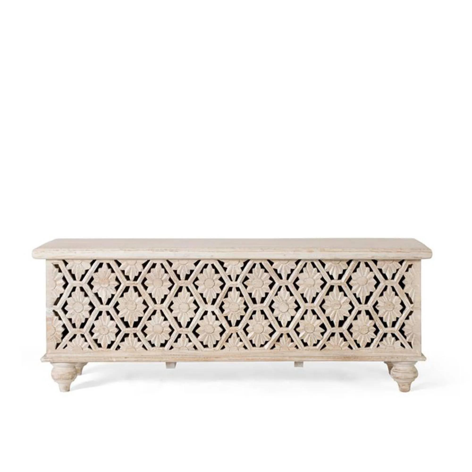 Kraschach Storage Trunk - Carved - Mango Wood