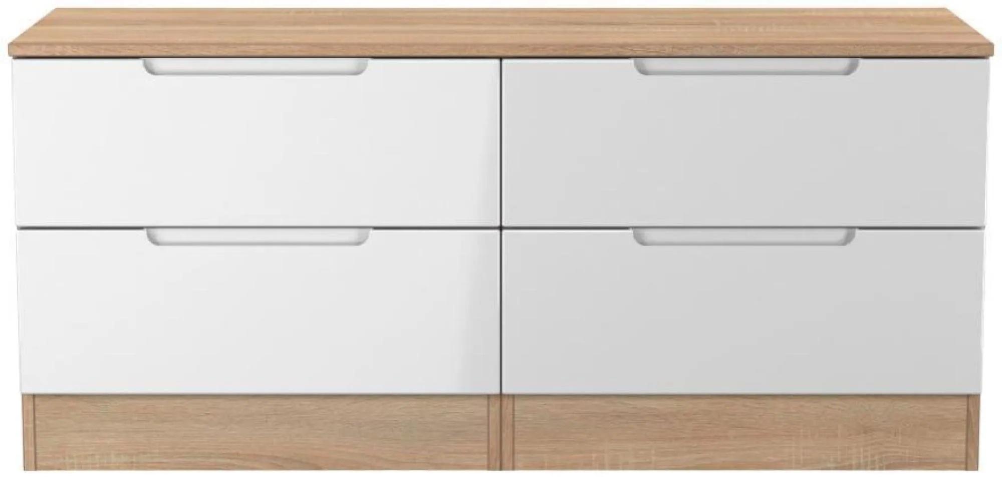 Milan Bed Box - White Gloss and Oak