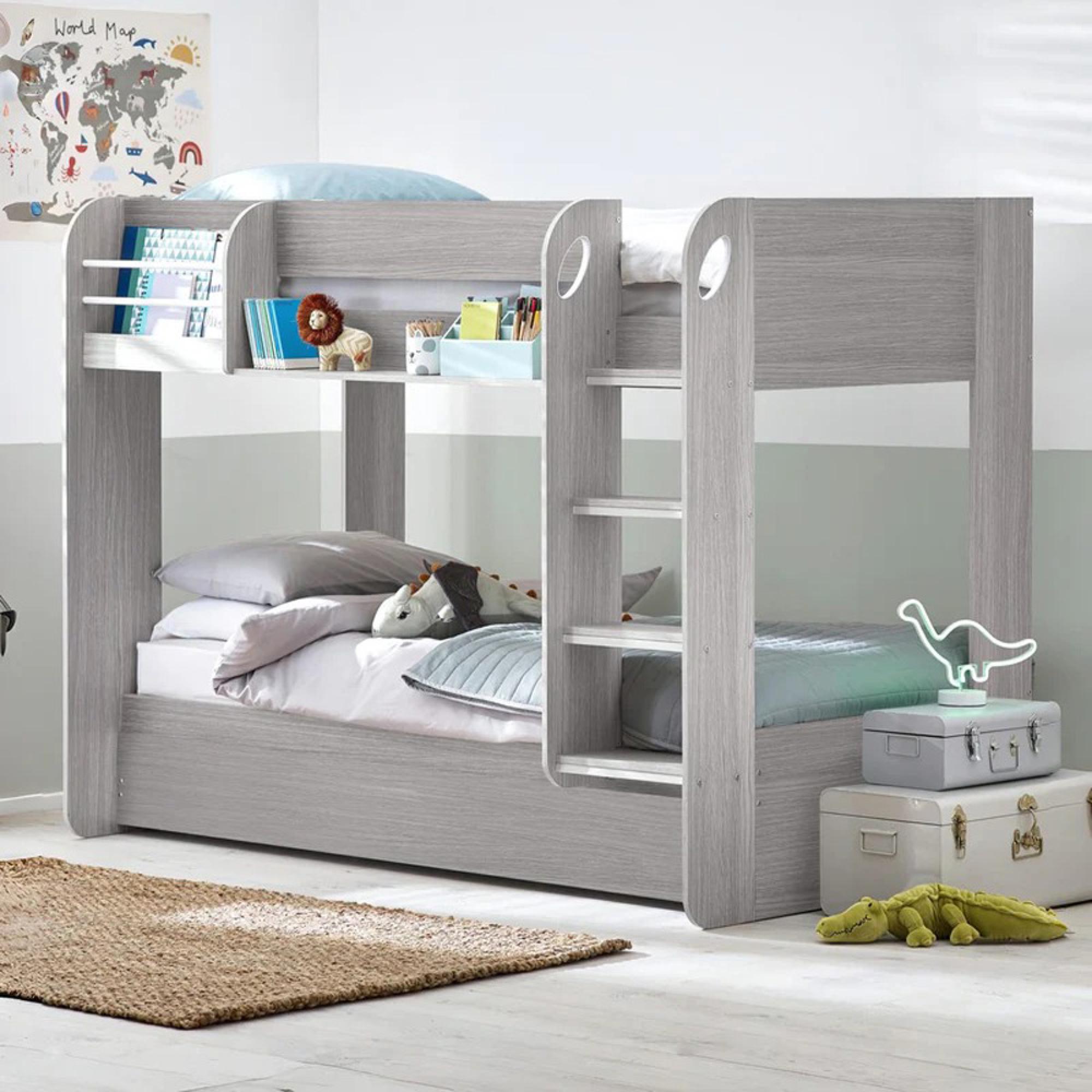 Mars Bunk Bed - Grey Oak with White Fabric