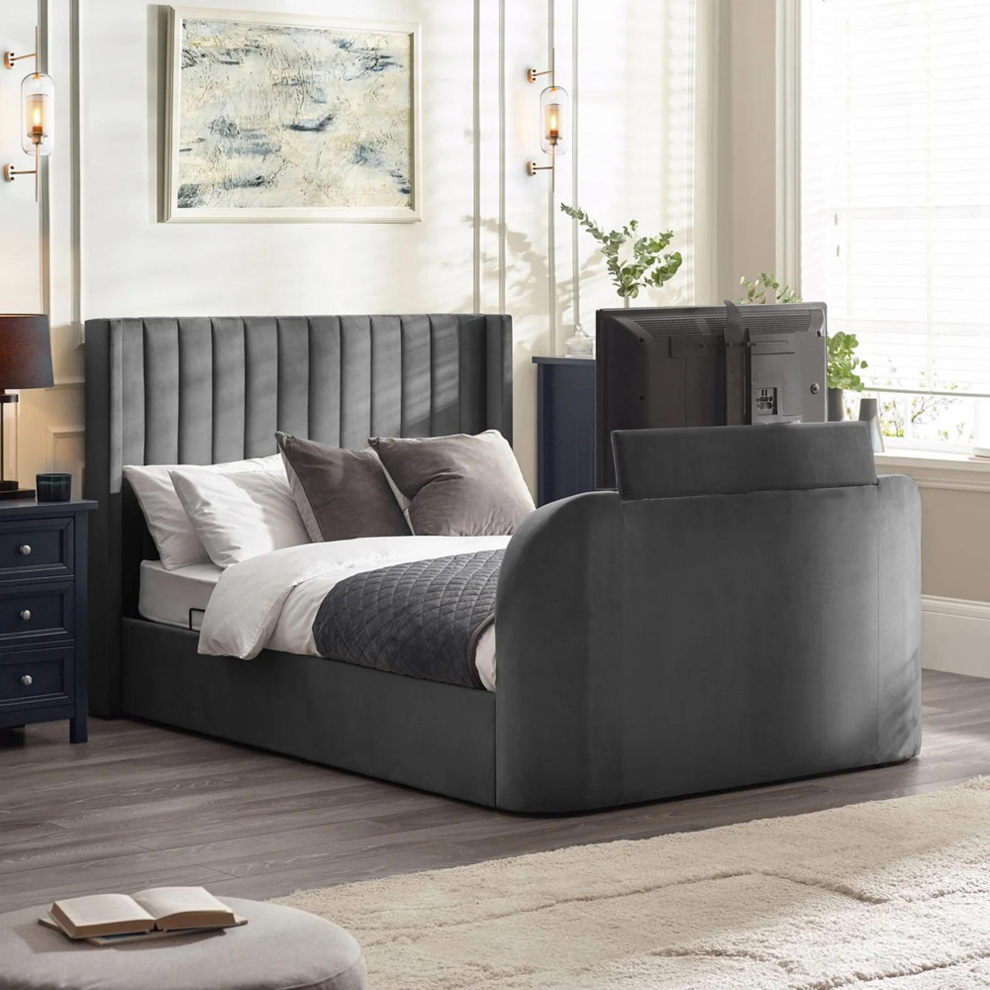 Clara Lift Up Ottoman TV Bed - Dark Grey Fabric