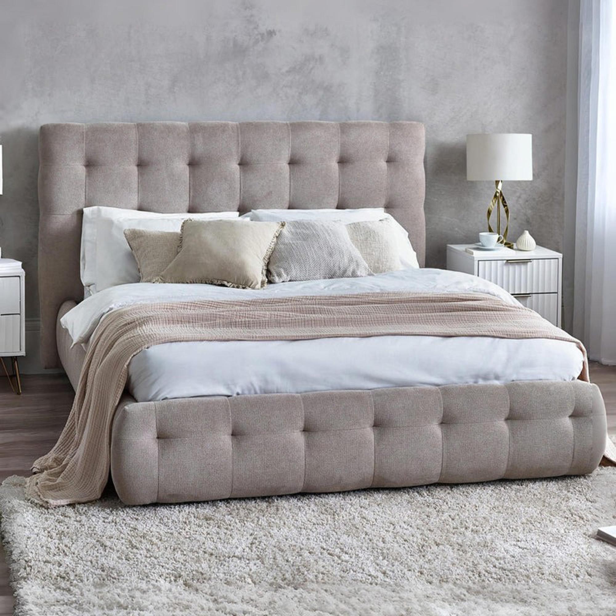 Odette Bed - Taupe Fabric - Sizes Available