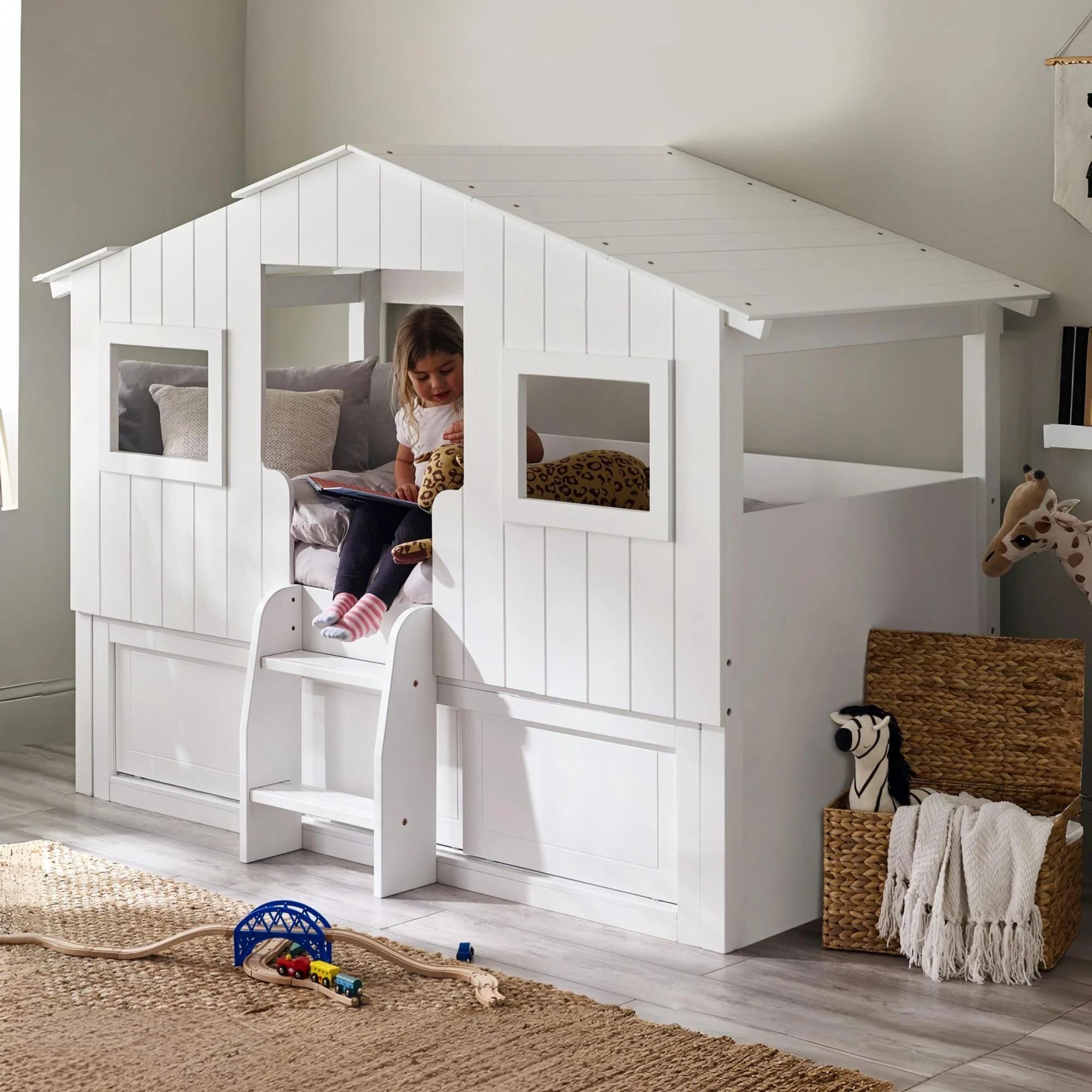 Acorn Treehouse Storage Midsleeper Bed - White