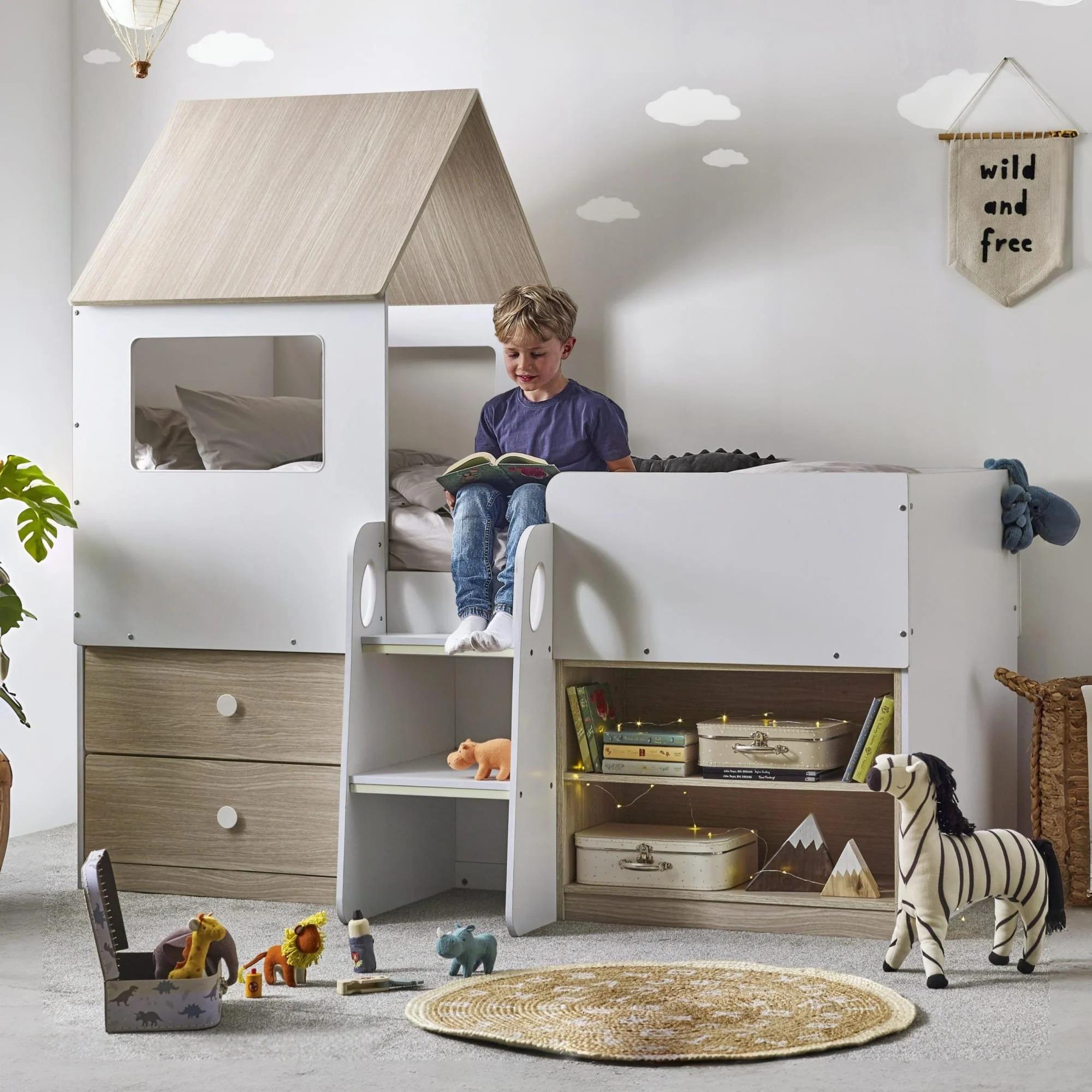 Orpheus Midsleeper Bed - White and Wood