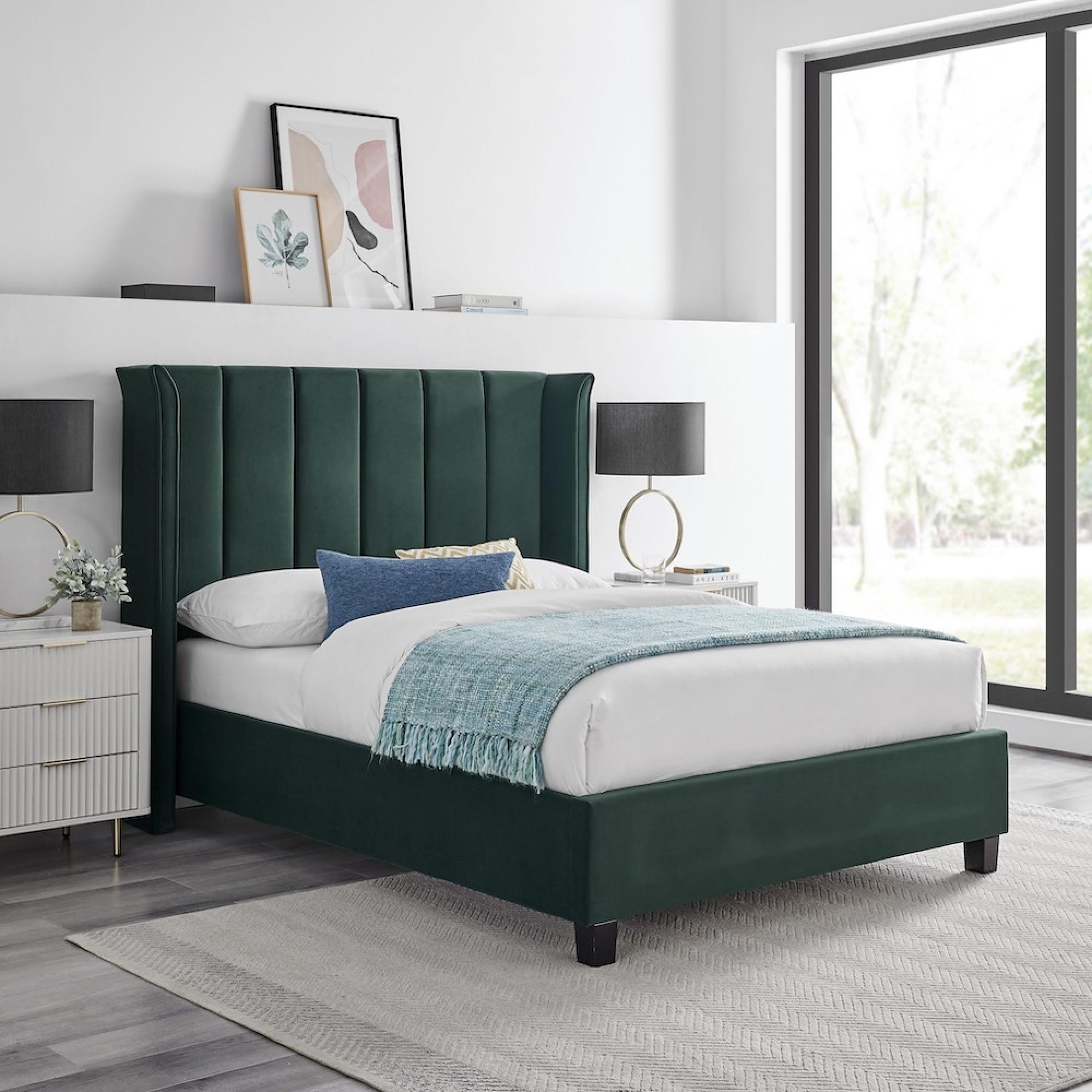 Posey Emerald Green Fabric Bed - Sizes Available