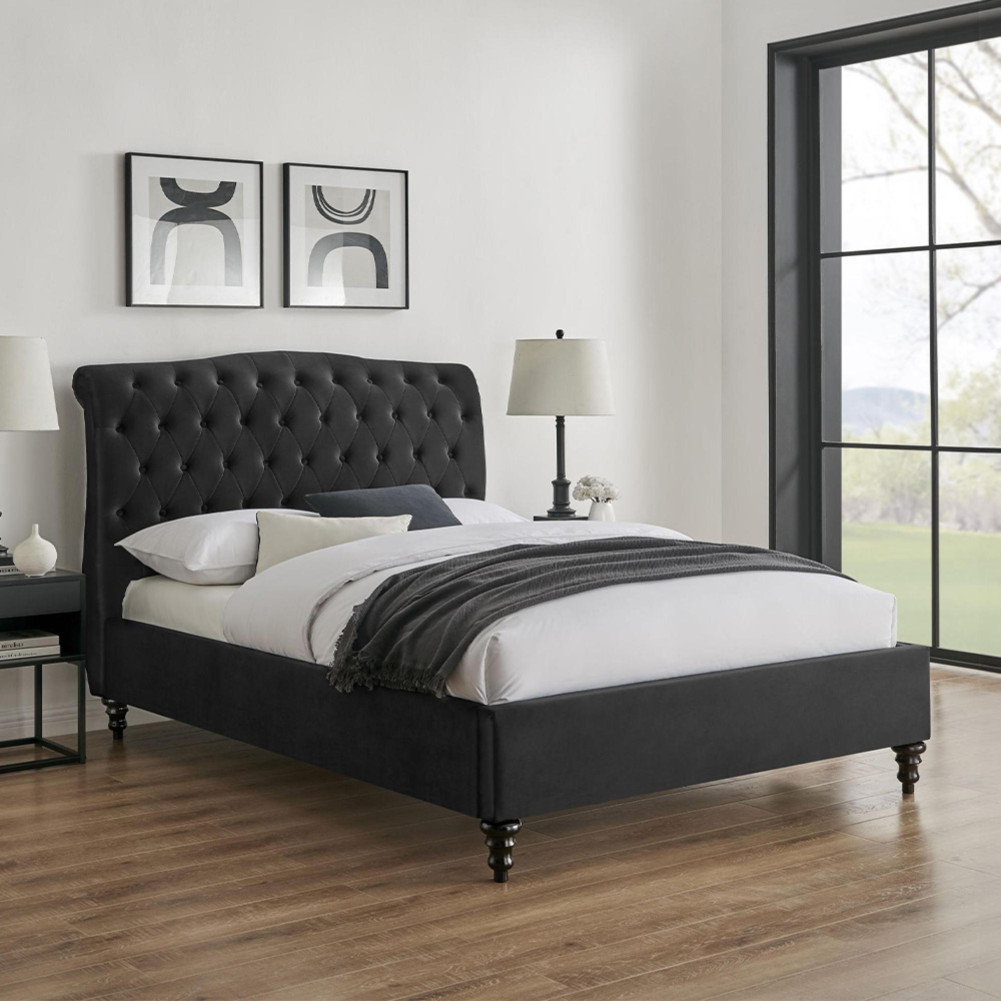 Roma Black Fabric Bed - Sizes Available