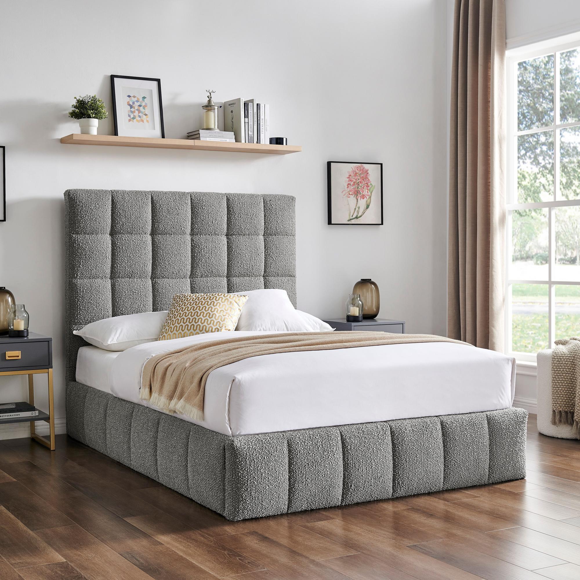 Stark Dove Grey Boucle Fabric Ottoman Bed - Sizes Available