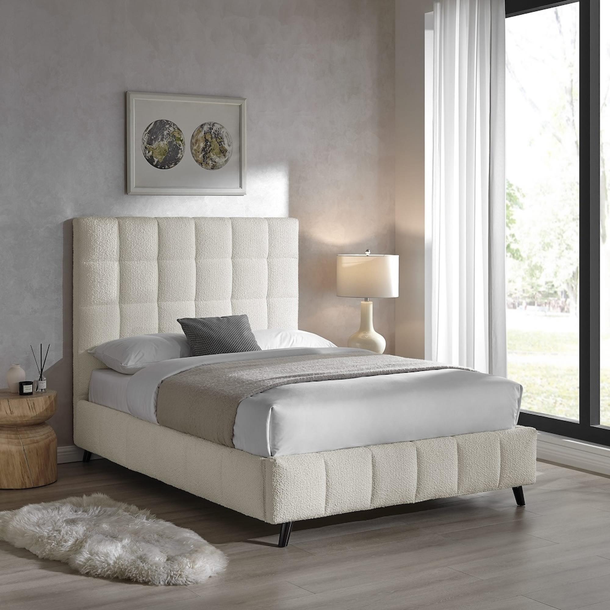 Stark Ivory Boucle Fabric Bed - Sizes Available