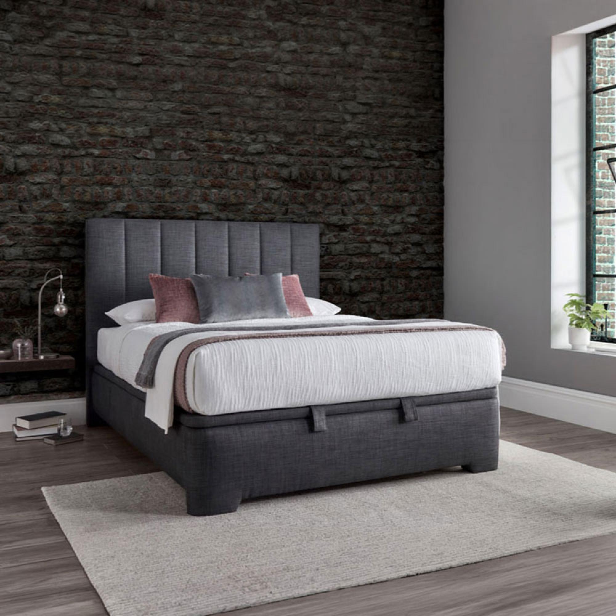 Medburn Ottoman Storage Bed - Marbella Slate Grey Fabric - Sizes Available
