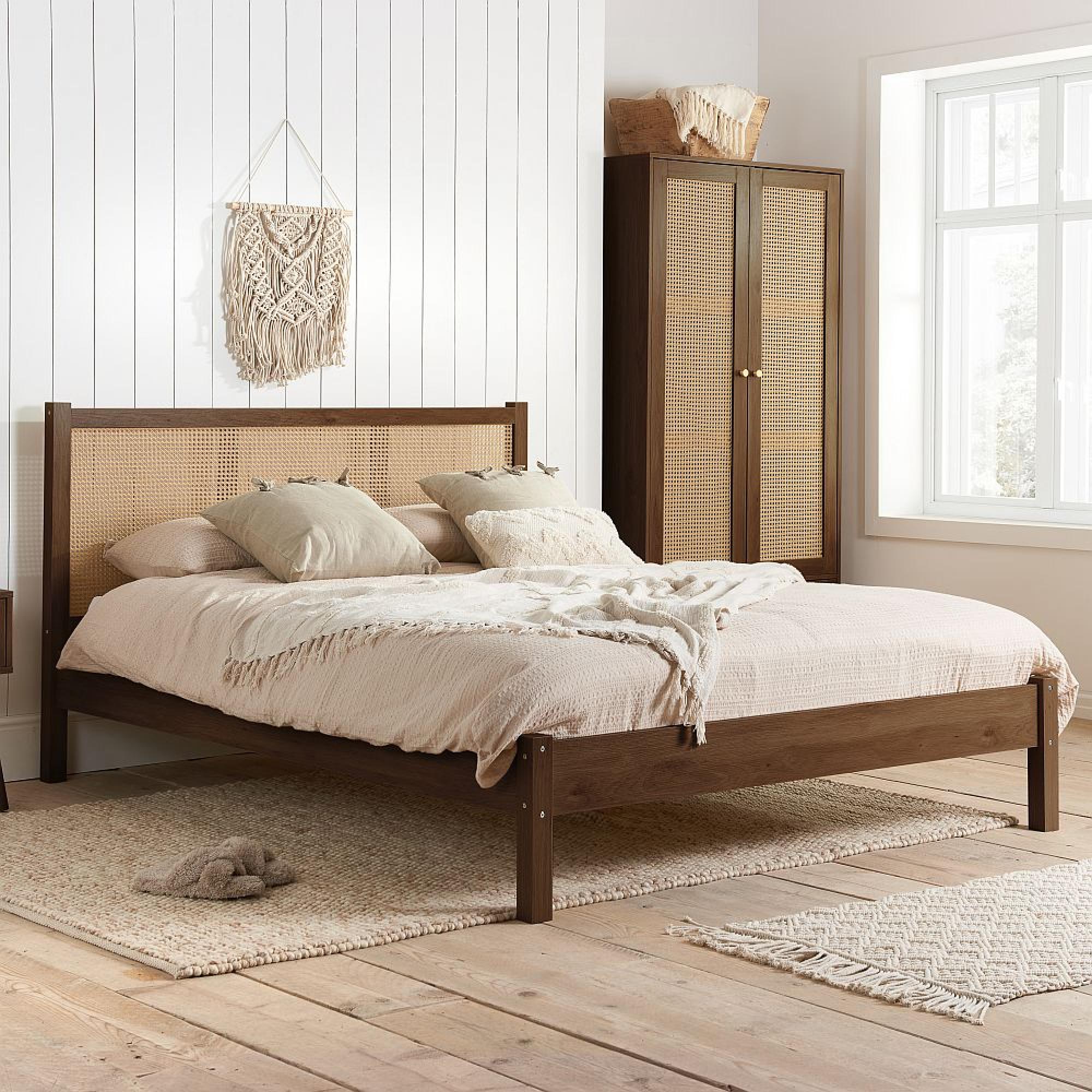 Croxley Bed - Walnut and Rattan - Sizes Available