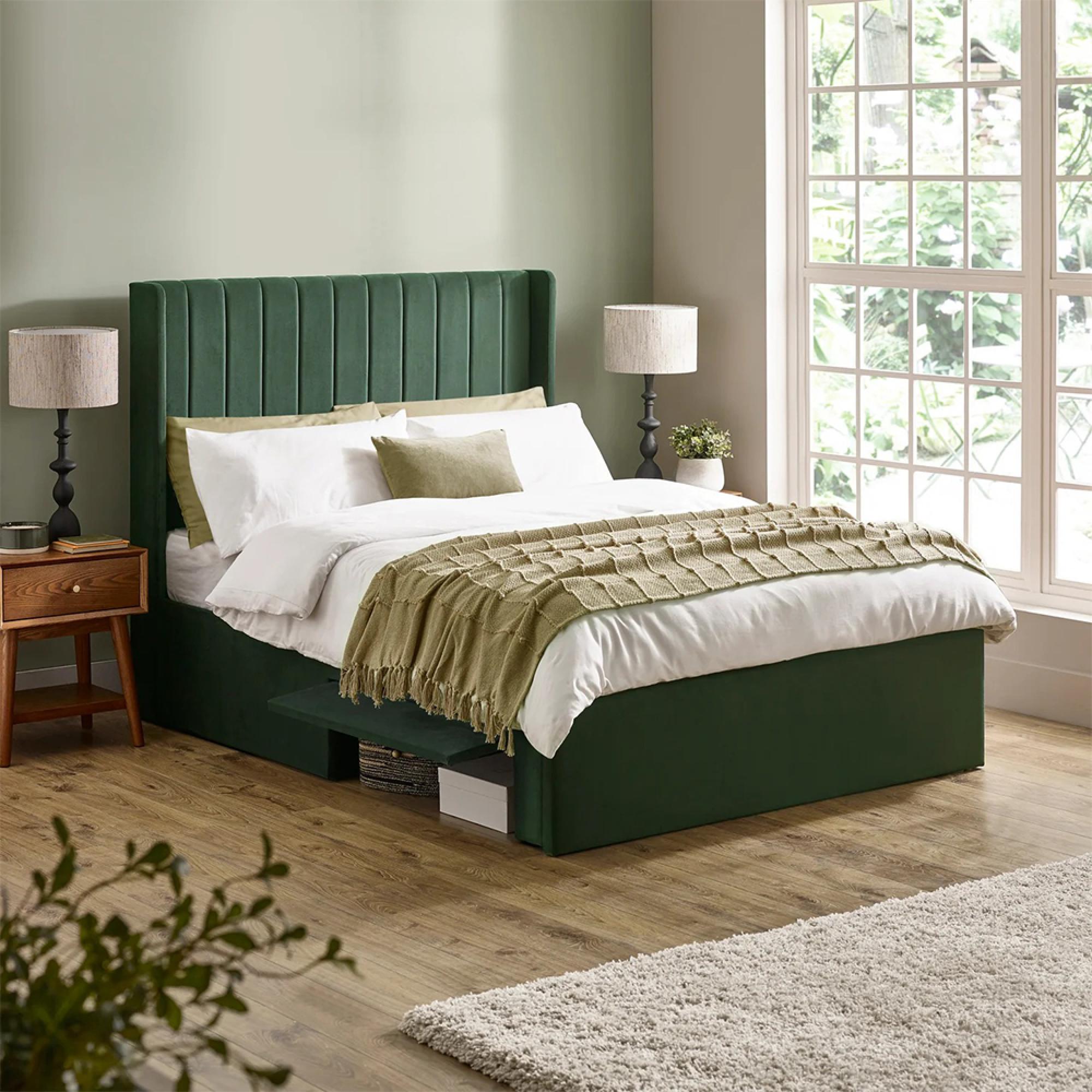 Leila Bed - Bottle Green Fabric - Sizes Available