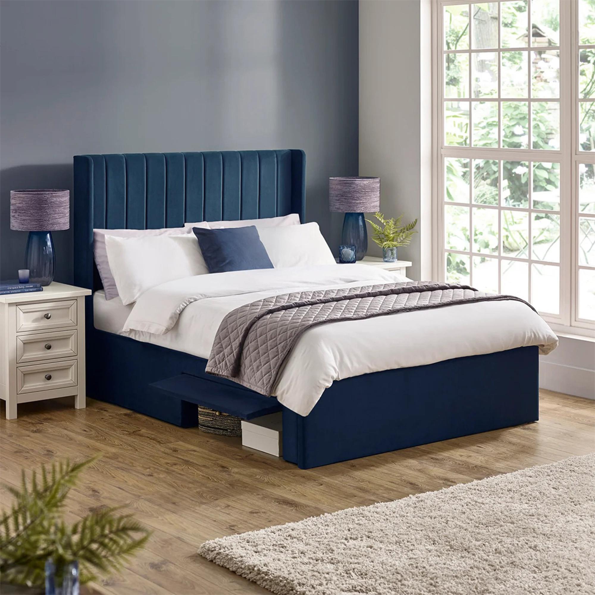 Leila Bed - Royal Blue Fabric - Sizes Available