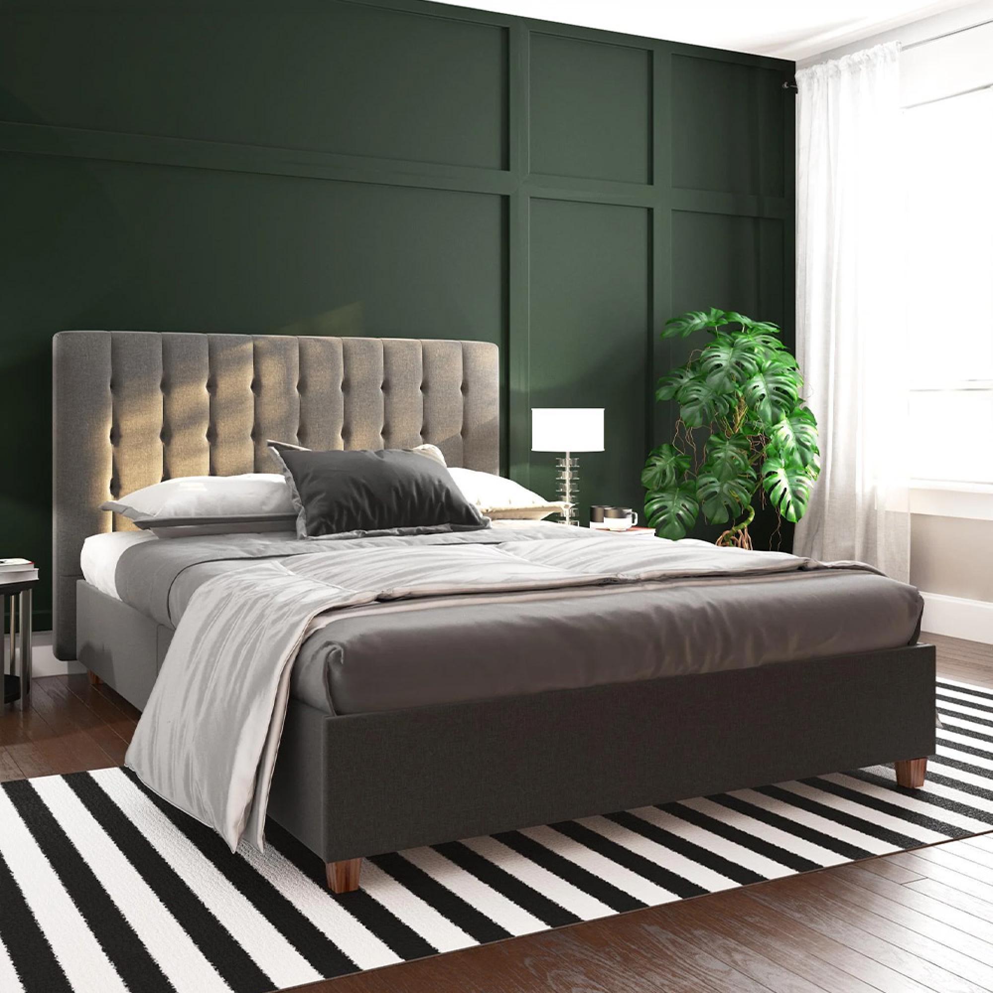 Emily Linen Upholstered Bed - Grey - 5ft King Size - 4108429UK
