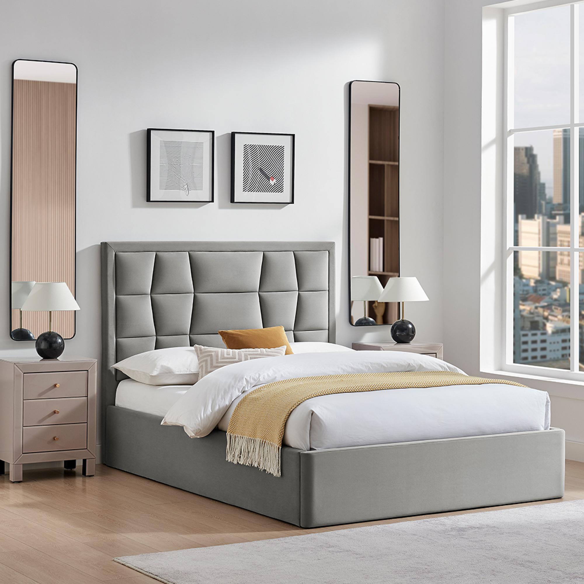 Clarke Ottoman Storage Bed - Silver Fabric - Sizes Available