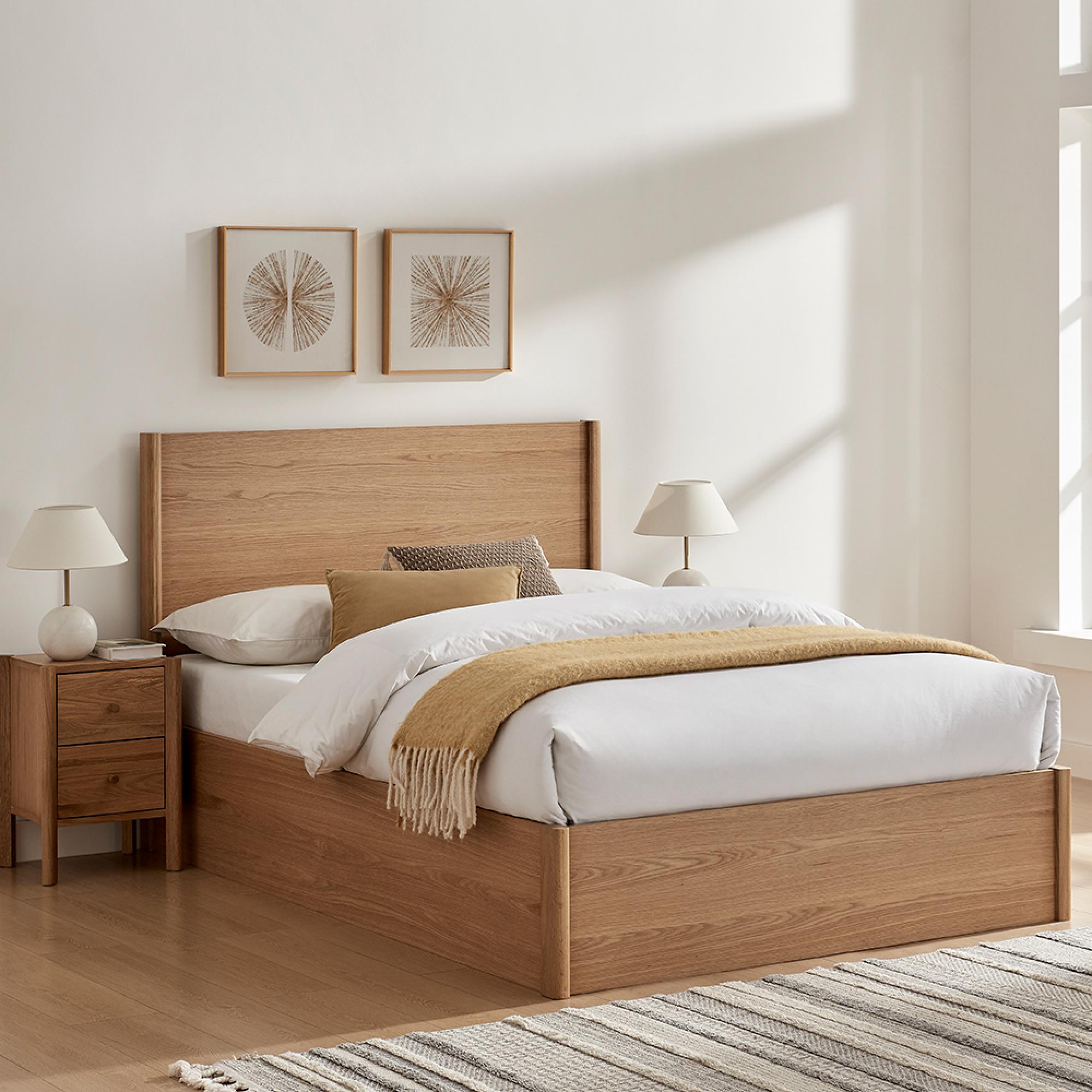 Jordan Ottoman Storage Bed - Natural Oak - Sizes Available