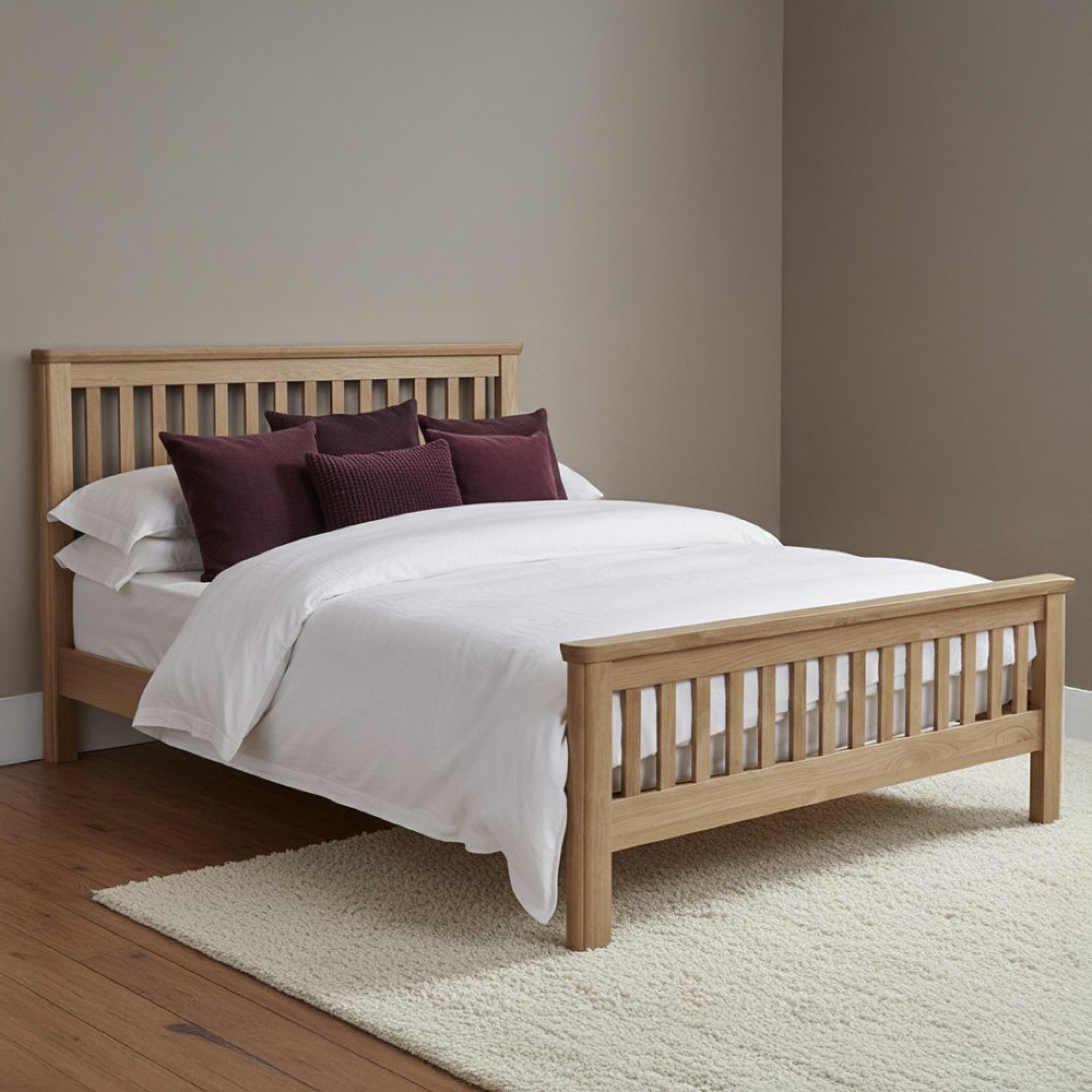 Treviso Curved Oak Bed - High Foot End - Slatted - Sizes Available