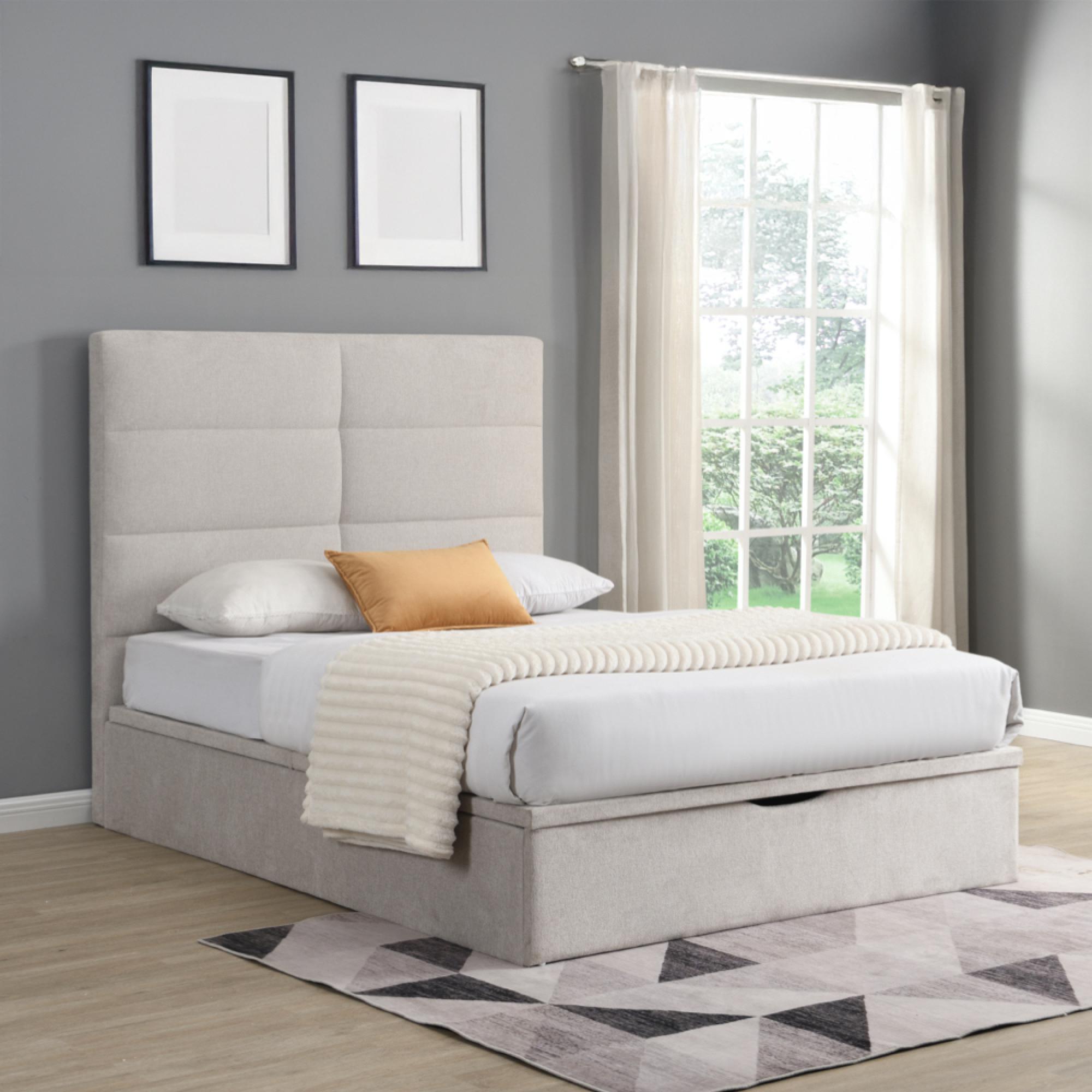 Jessica Ottoman Storage Bed - Beige - Fabric - Sizes Available