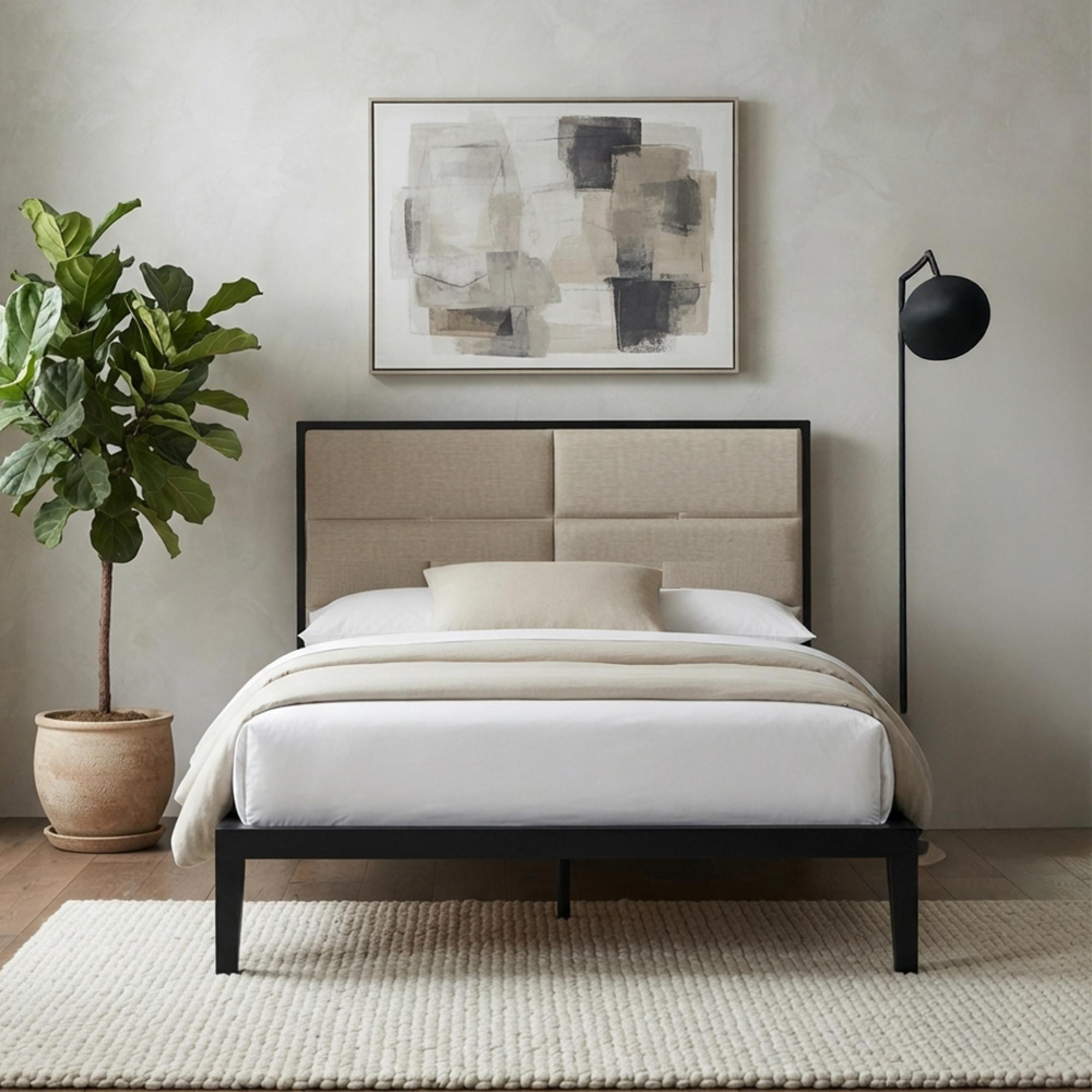 Orchid Bed - 4ft 6in Double - Wenge Black and Beige - Fabric and Wood