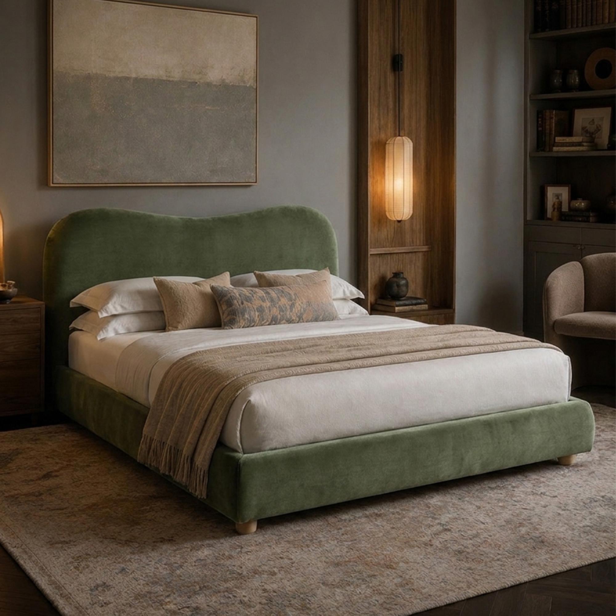 Wave Bed - Olive Green Soft Weave - Fabric - Sizes Available