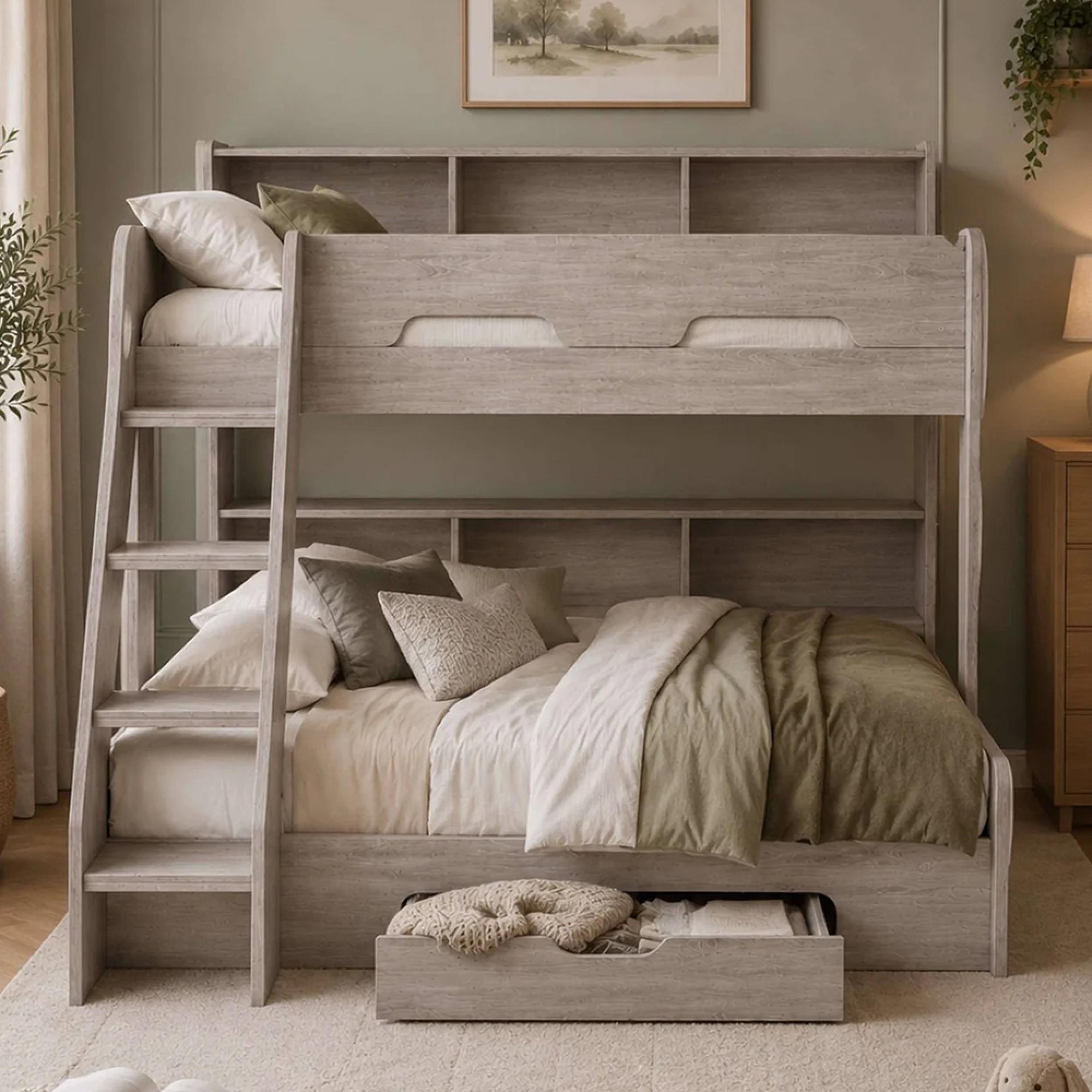 Orion Bunk Bed - 1 Drawer - Grey - Oak Effect