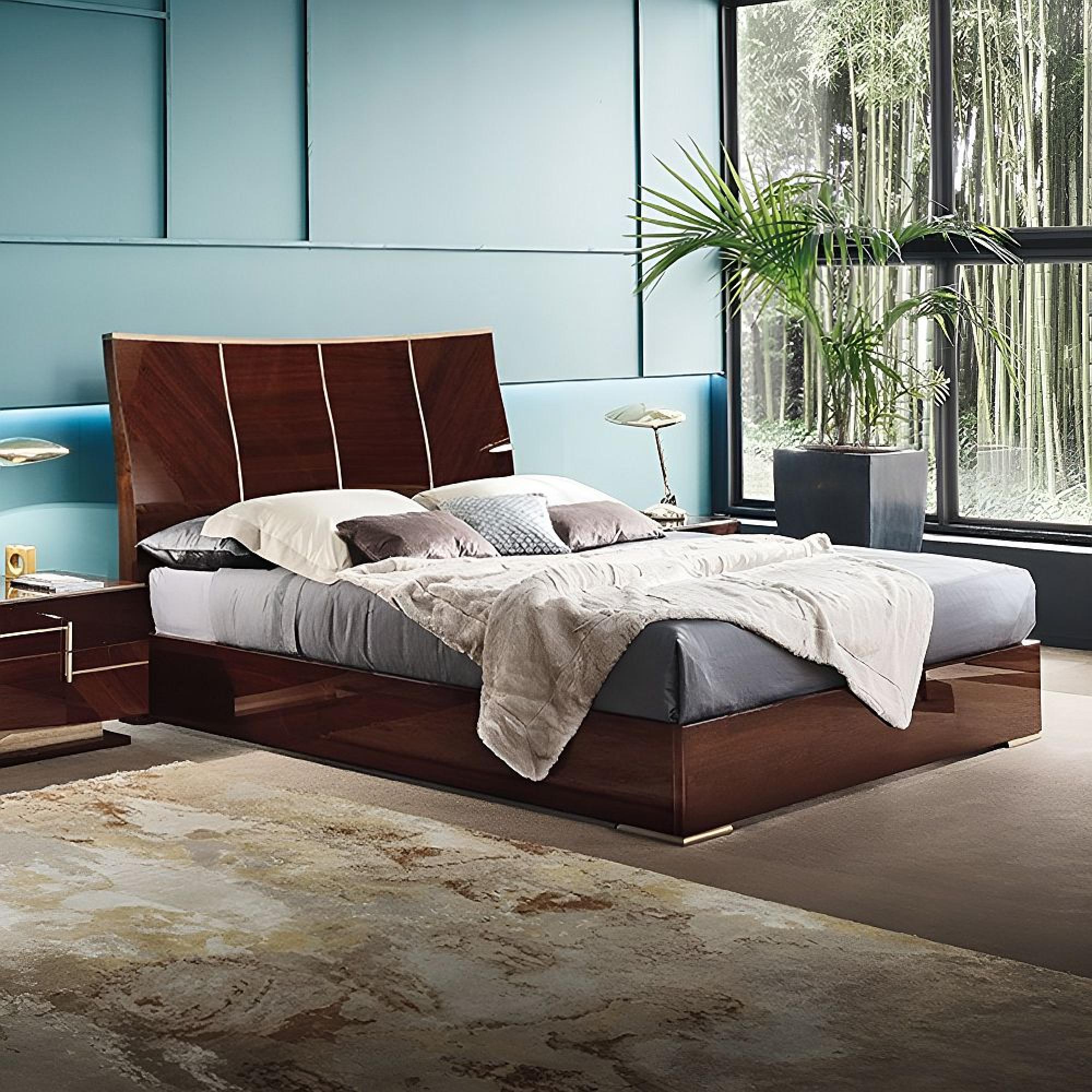 Bellagio Bed - High Gloss Walnut - Wooden - Sizes Available