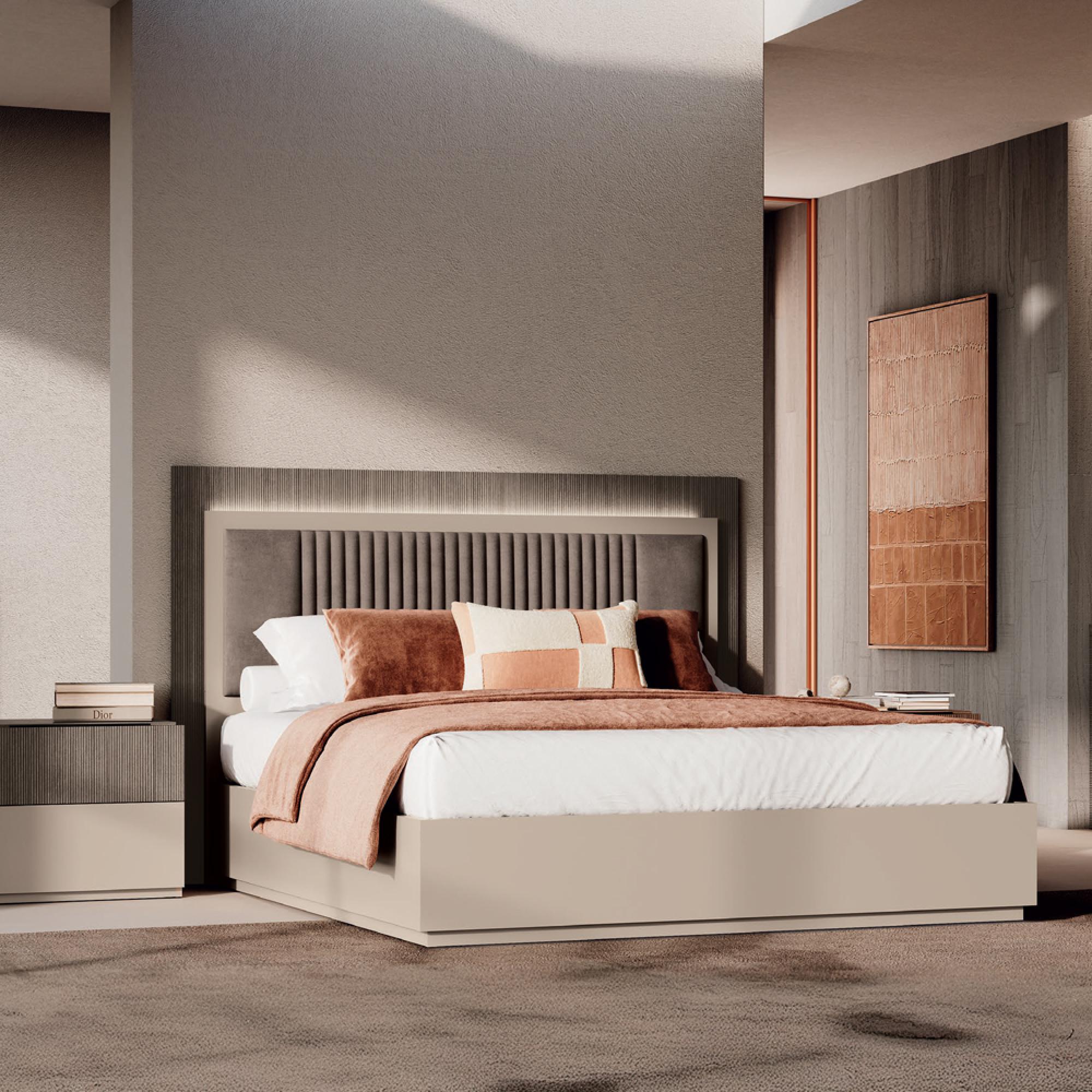 Essenza Italian Fluted Bed - Urban Velvet and Tabacco - Sizes Available